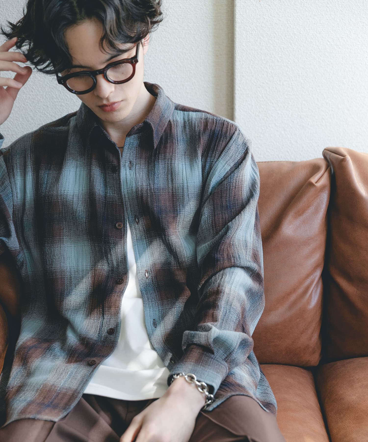 オンブレーチェックレギュラーカラーシャツ