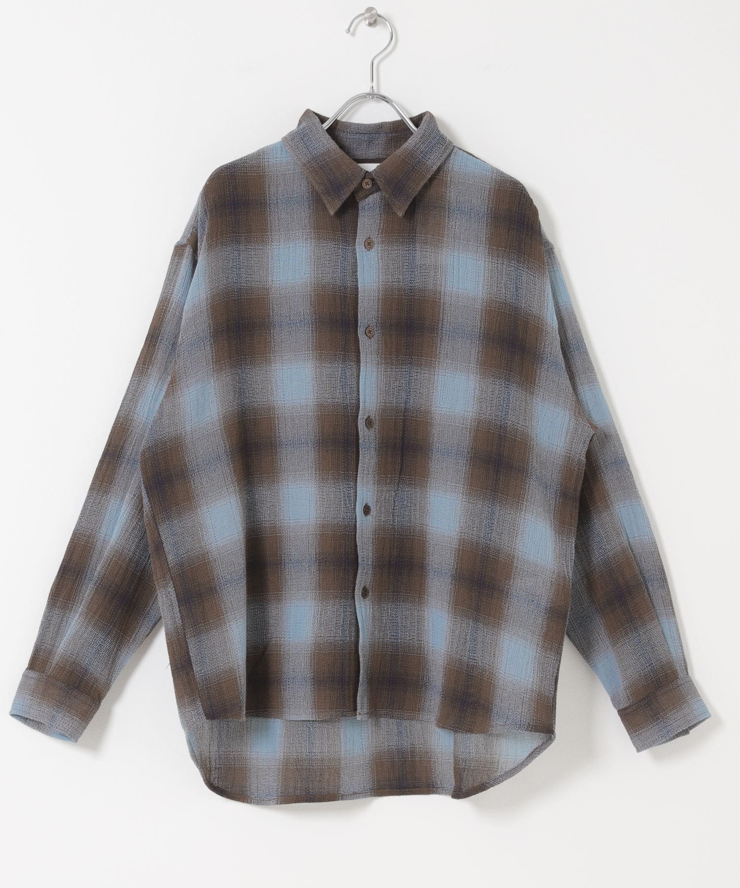オンブレーチェックレギュラーカラーシャツ BLUE M