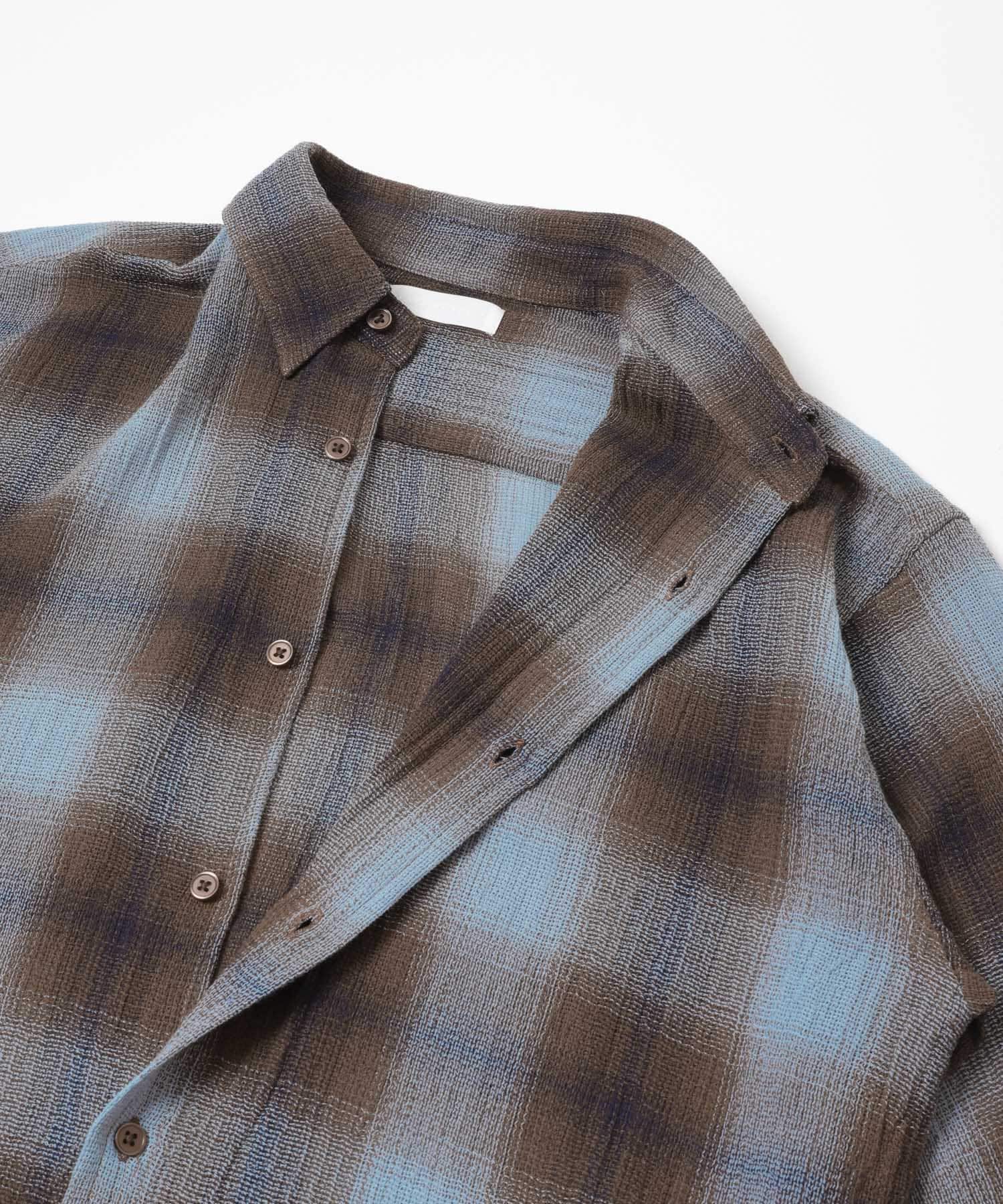 オンブレーチェックレギュラーカラーシャツ BLUE M