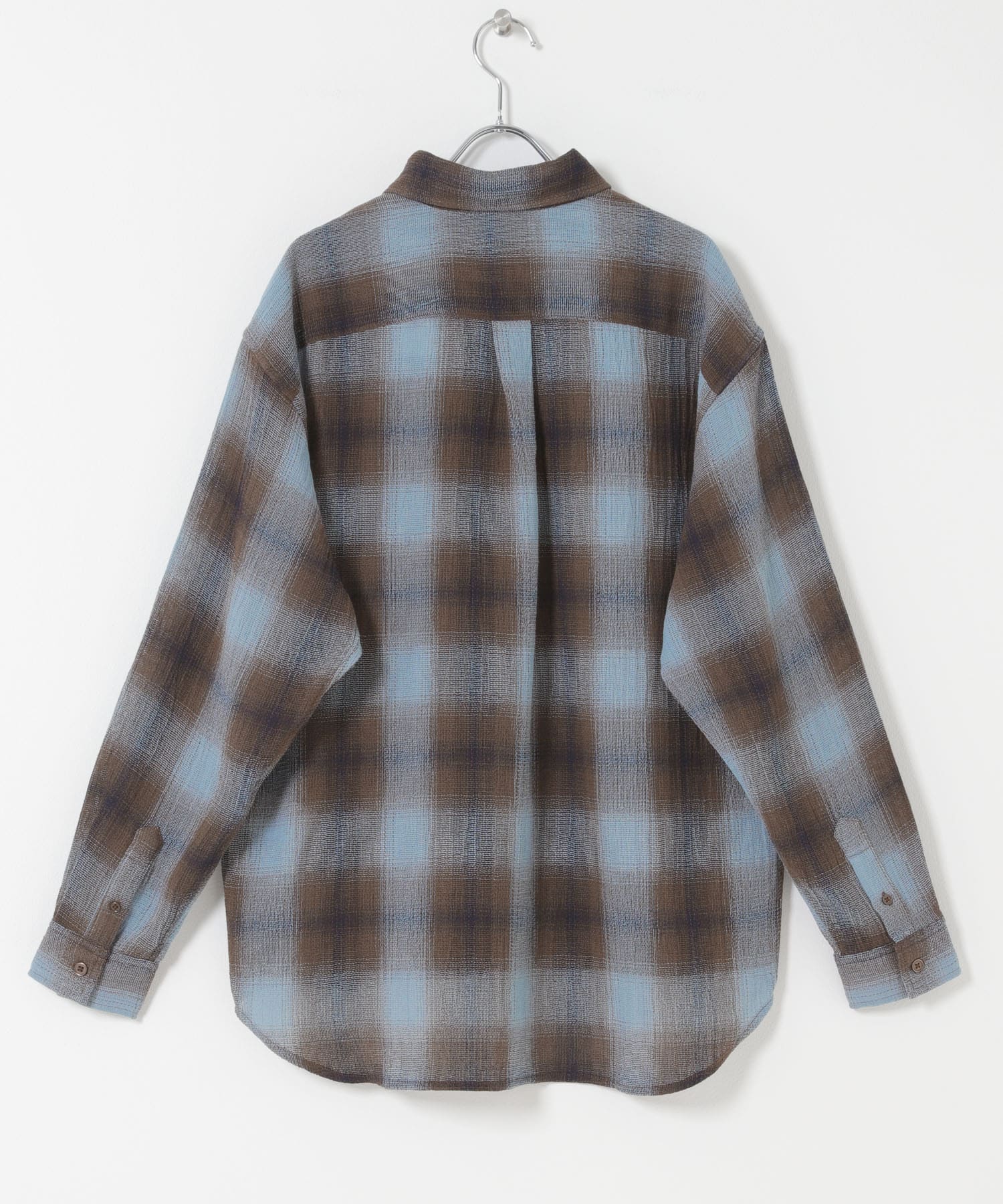 オンブレーチェックレギュラーカラーシャツ BLUE M