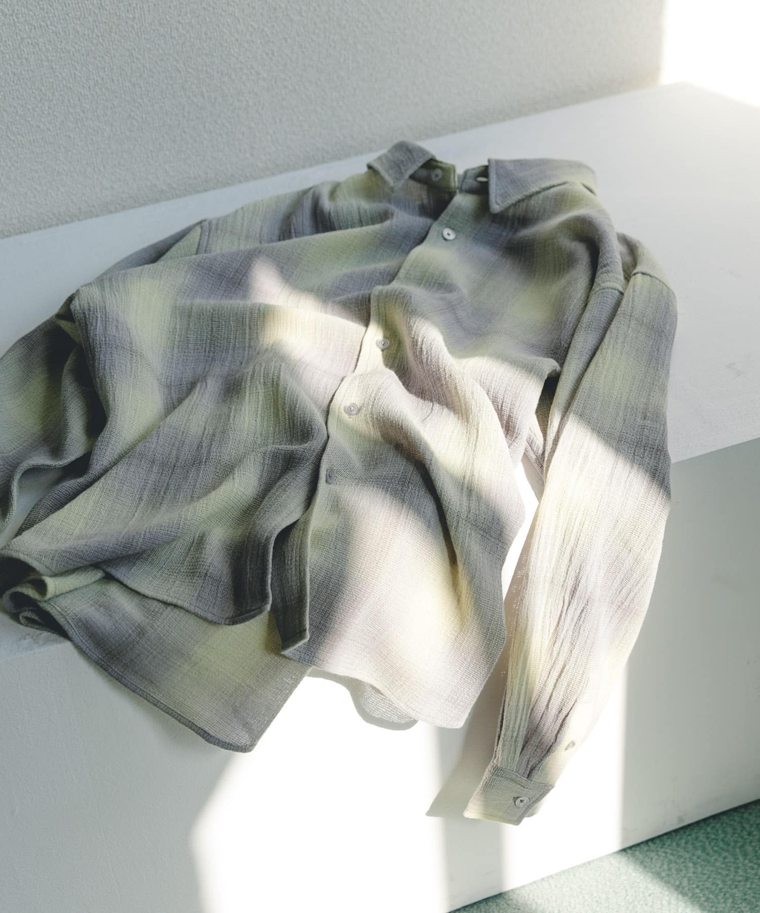 オンブレーチェックレギュラーカラーシャツ YELLOW M