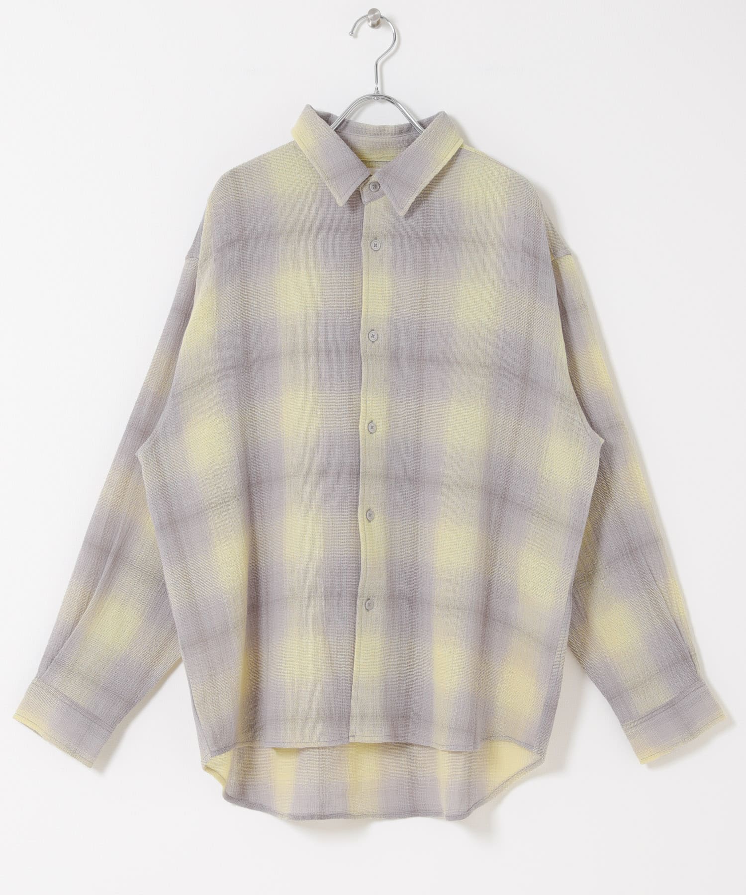 オンブレーチェックレギュラーカラーシャツ YELLOW M