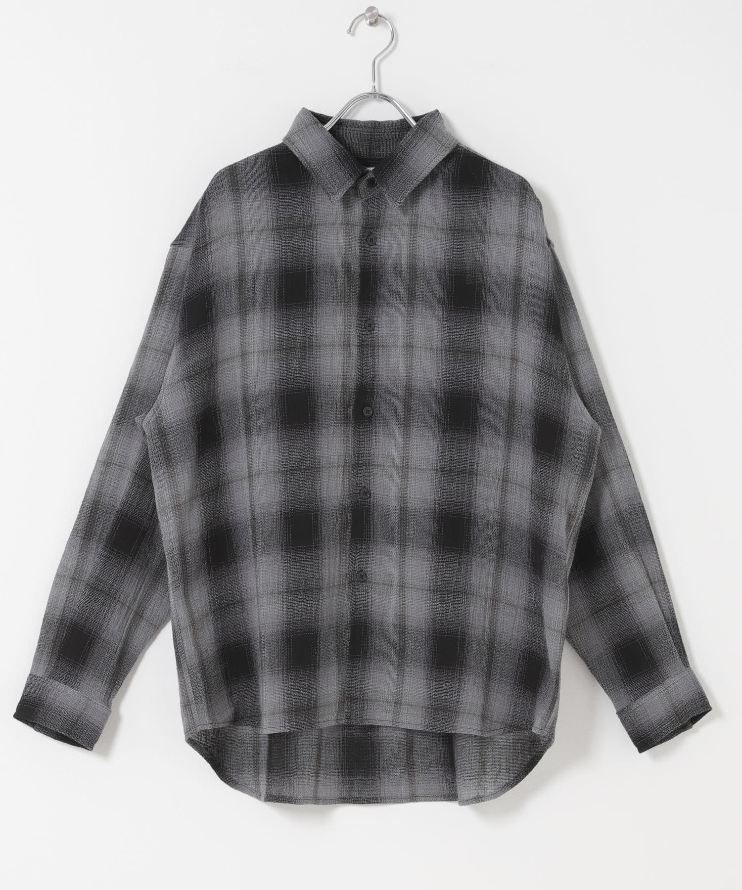 オンブレーチェックレギュラーカラーシャツ BLACK M