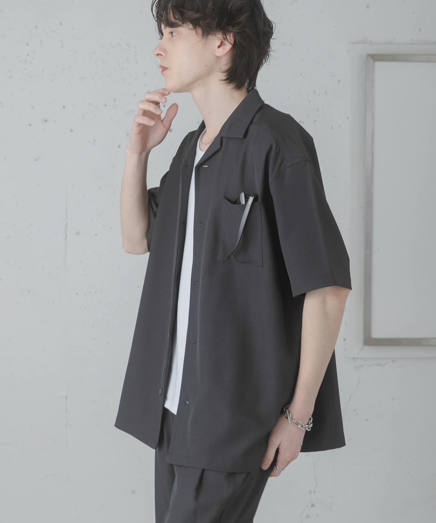 『速乾』ドライタッチオープンカラールーズショートスリーブシャツ