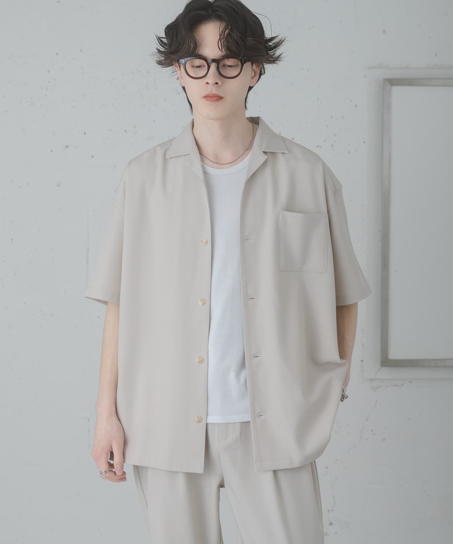 『速乾』ドライタッチオープンカラールーズショートスリーブシャツ