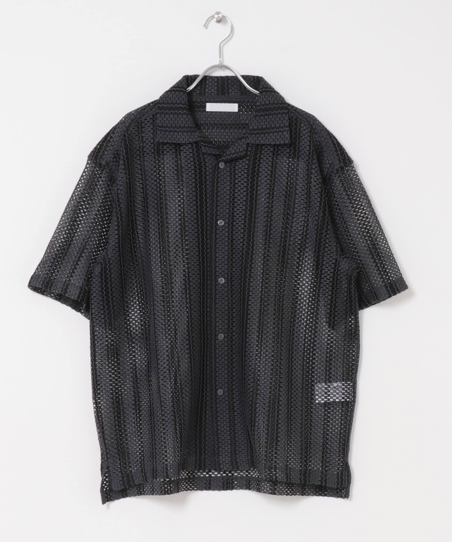 アソートレースオープンカラーショートスリーブシャツ GRY×BLK S