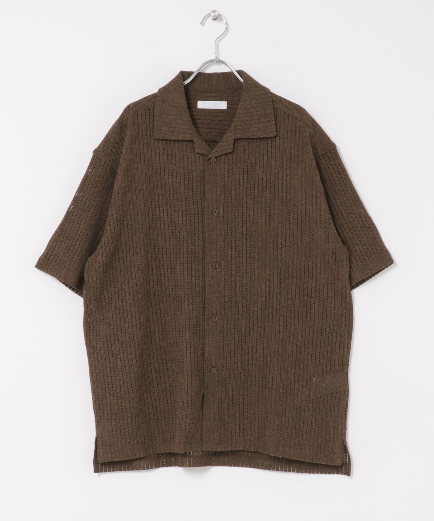 アソートレースオープンカラーショートスリーブシャツ BROWN S