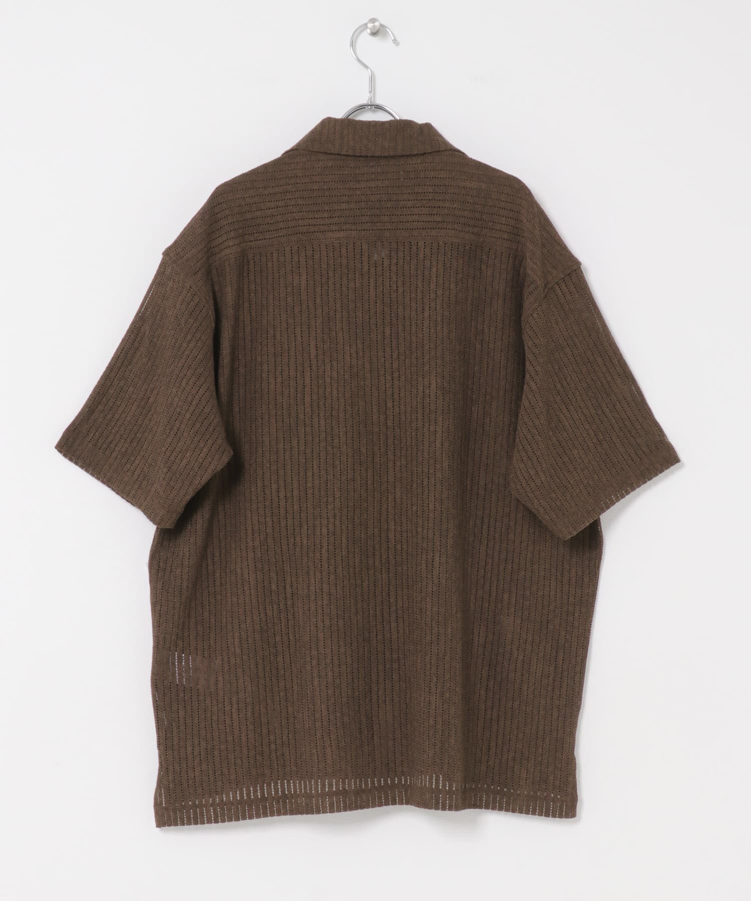 アソートレースオープンカラーショートスリーブシャツ BROWN S
