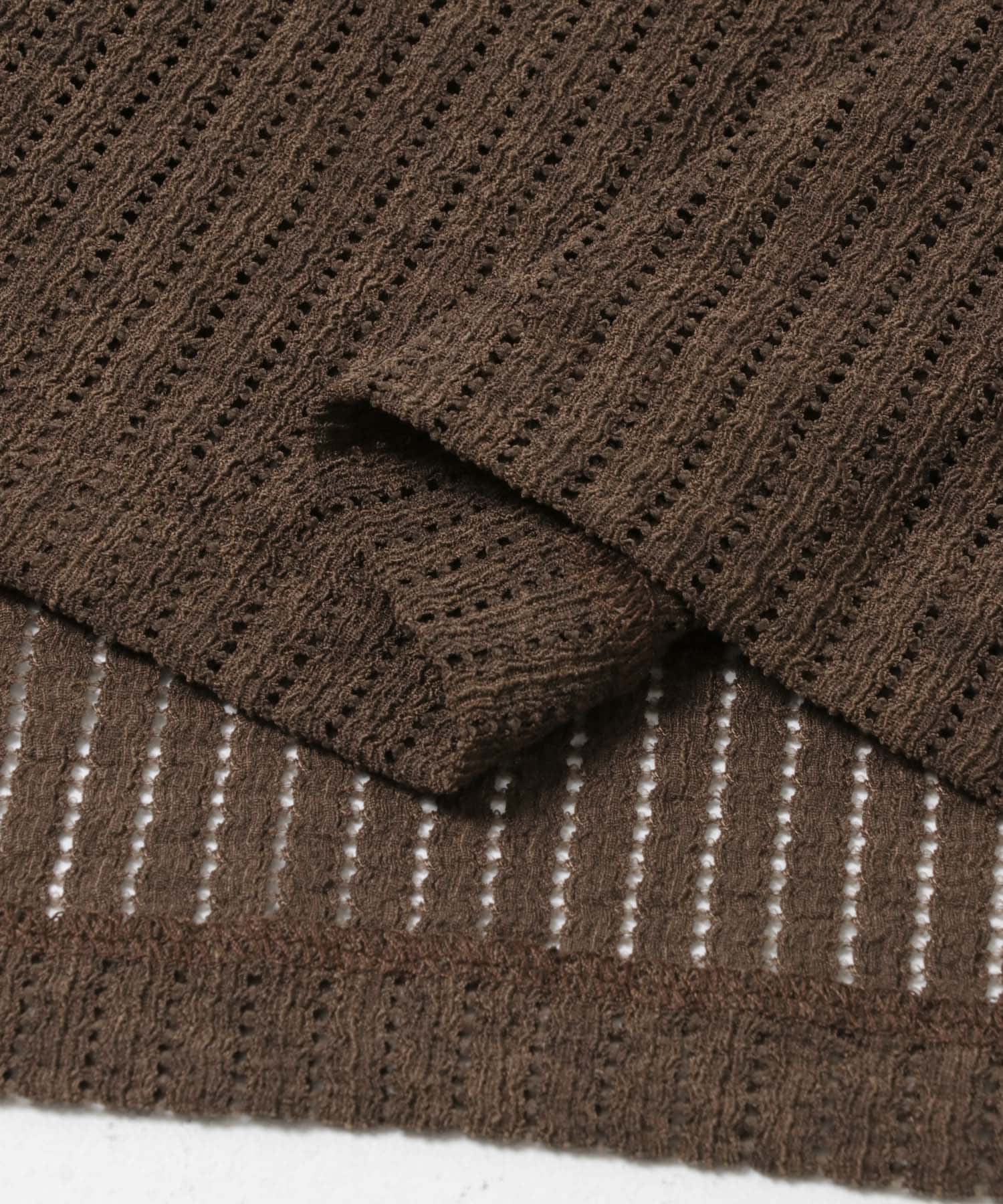 アソートレースオープンカラーショートスリーブシャツ BROWN S