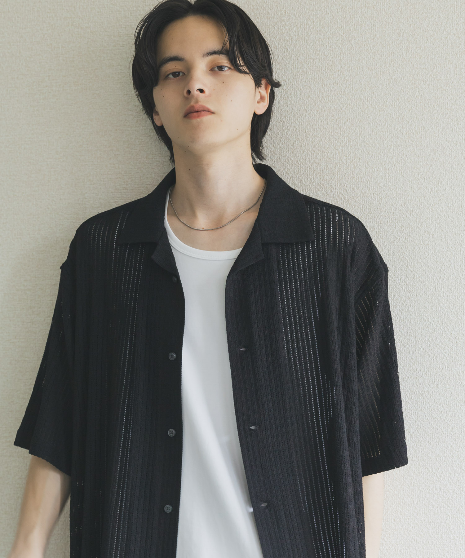 アソートレースオープンカラーショートスリーブシャツ