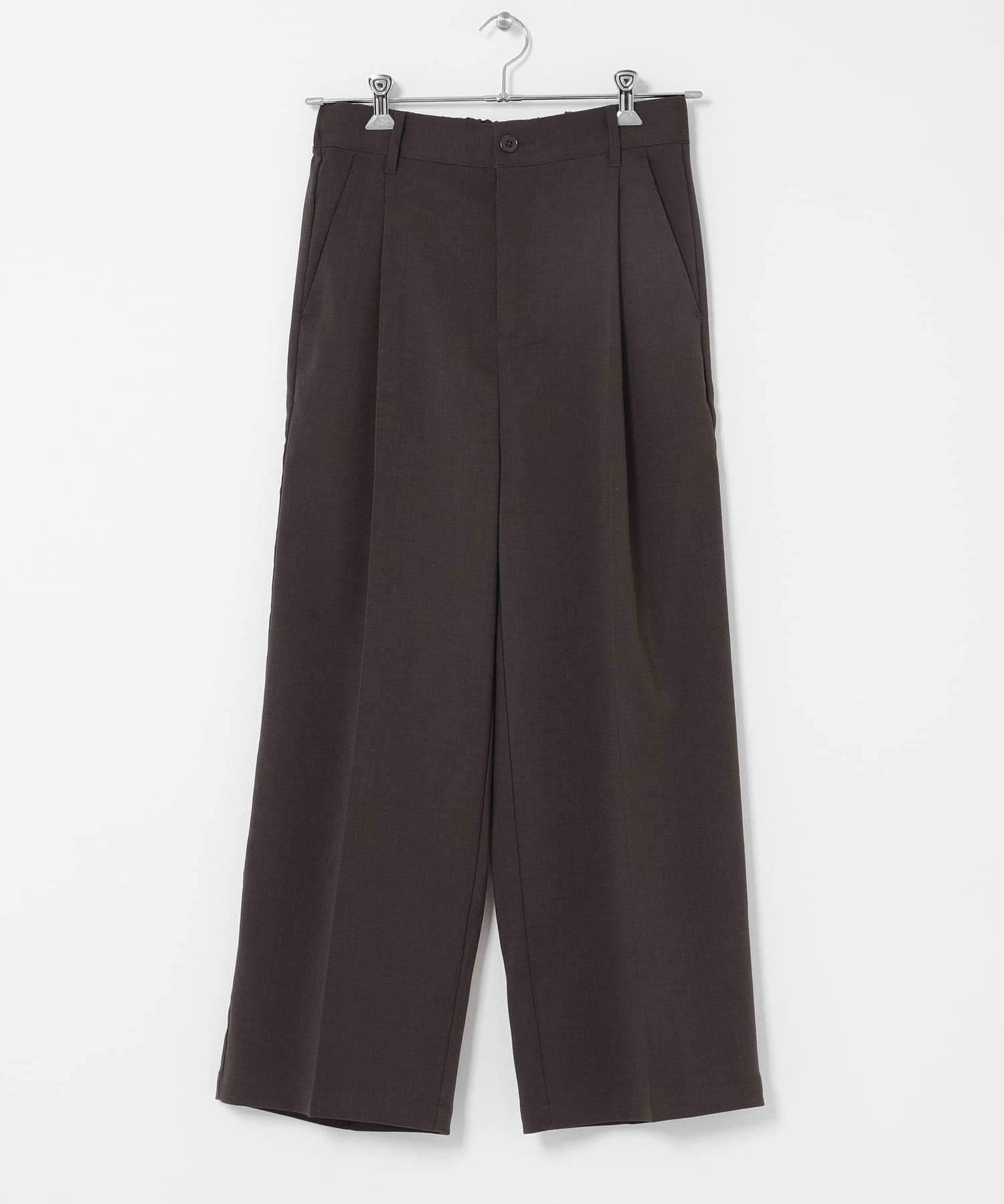 『イージーケア/速乾』リネンライクタックワイドスラックス CHARCOAL M