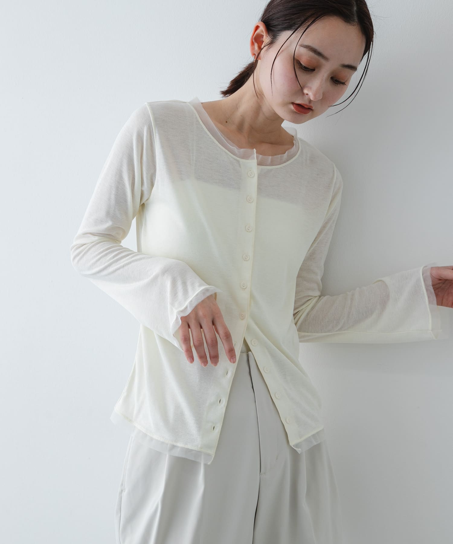 チュールシアーレイヤードカットカーディガン