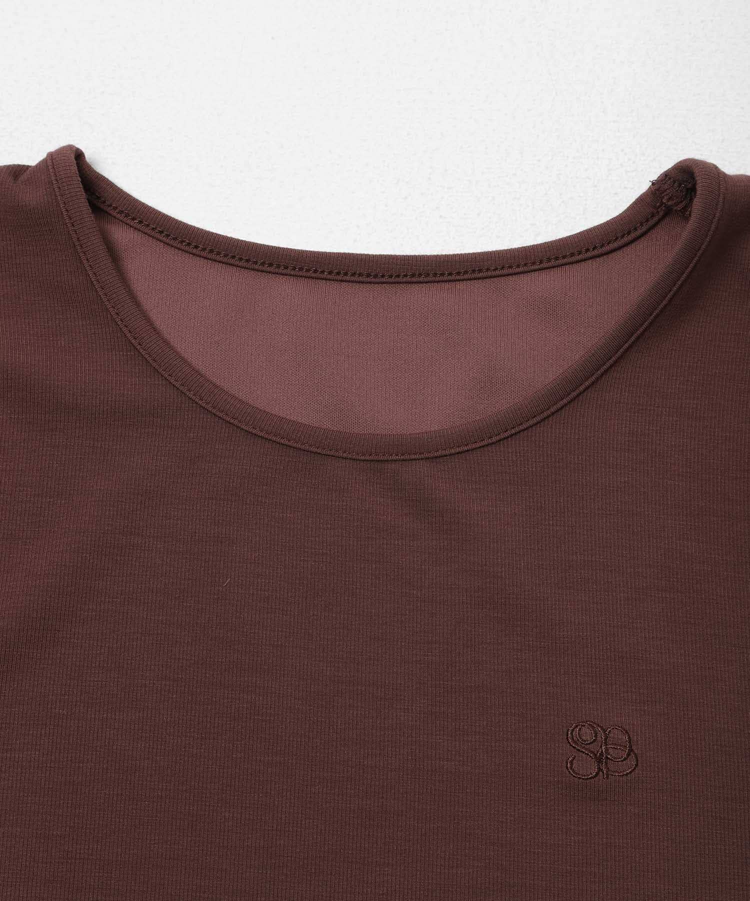 汗ジミ防止コクーンスリーブクルーネックTシャツ BROWN One