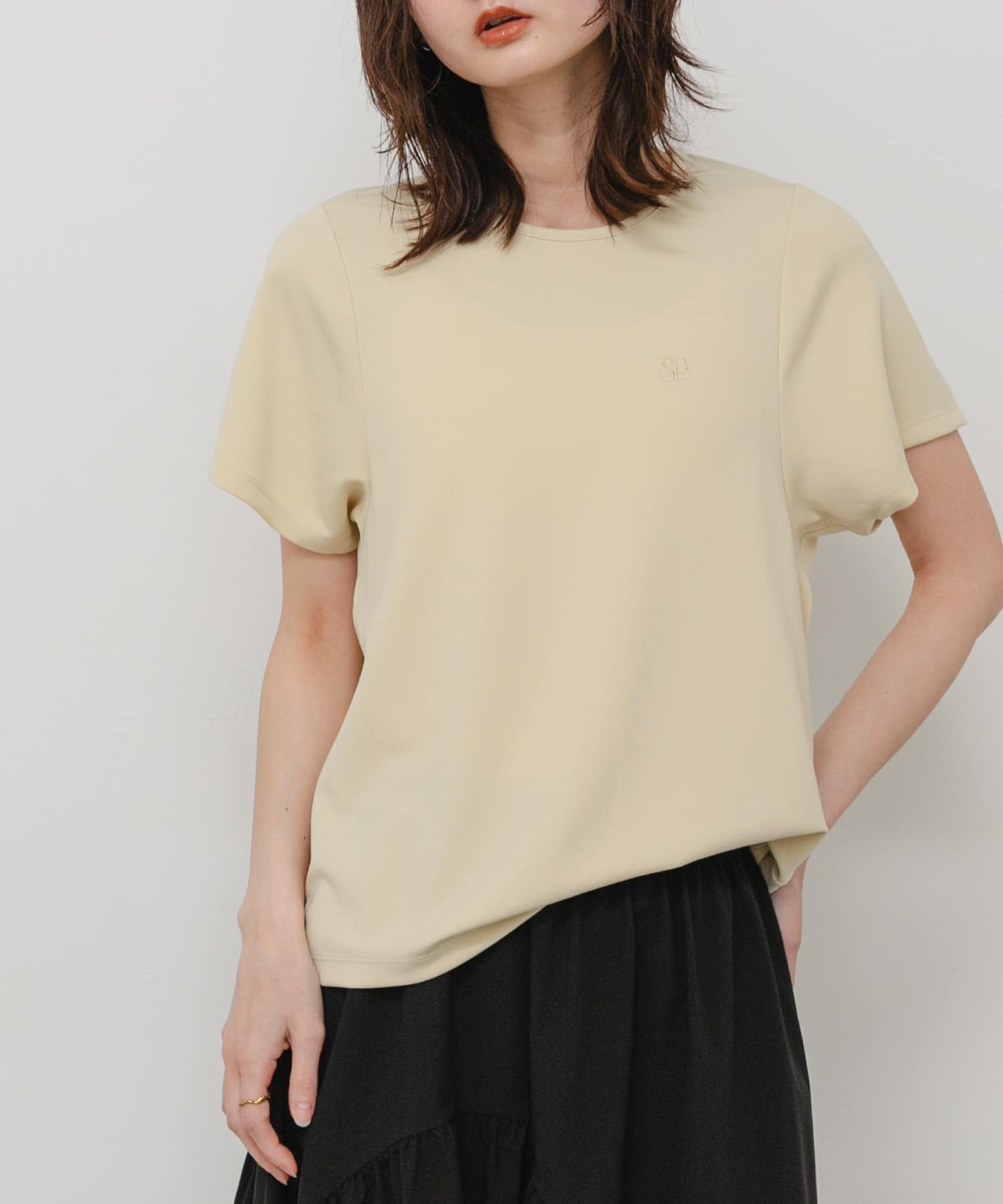 汗ジミ防止コクーンスリーブクルーネックTシャツ