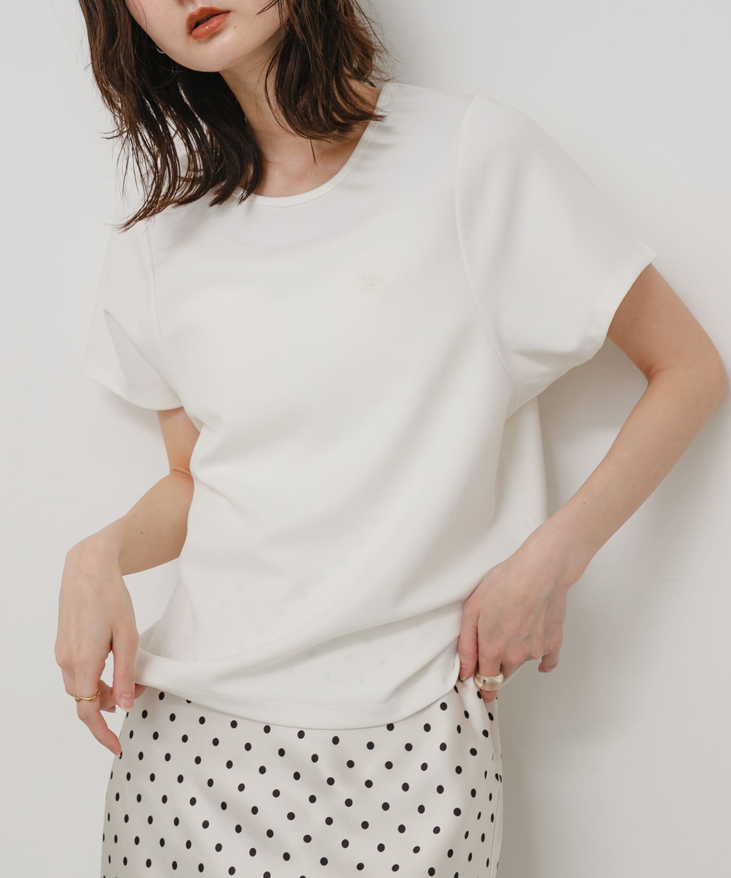 汗ジミ防止コクーンスリーブクルーネックTシャツ