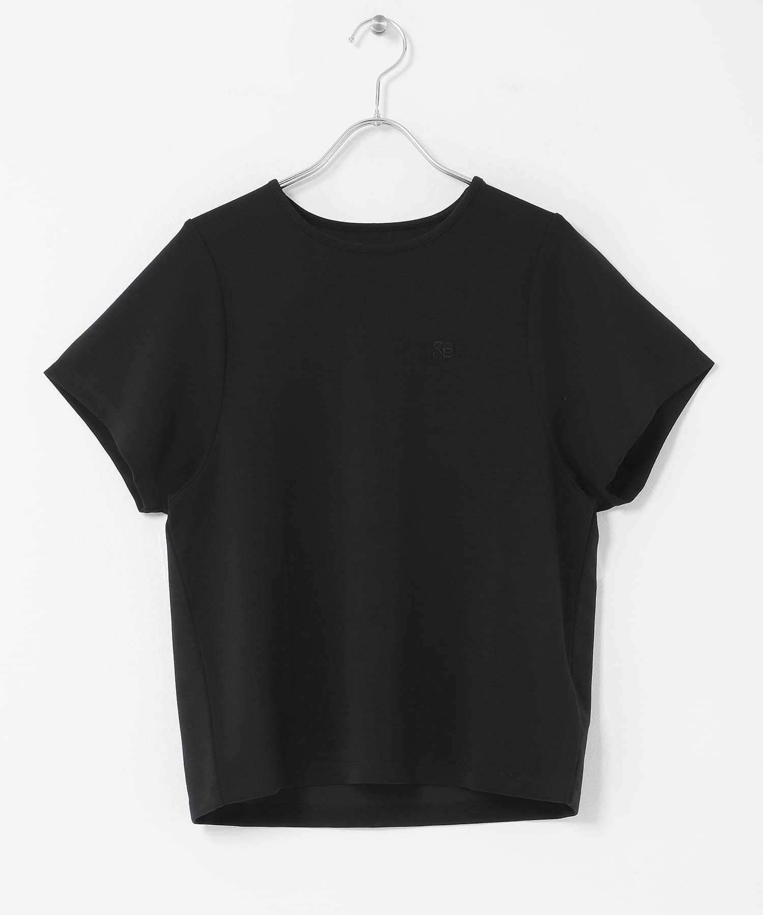 汗ジミ防止コクーンスリーブクルーネックTシャツ BLACK One