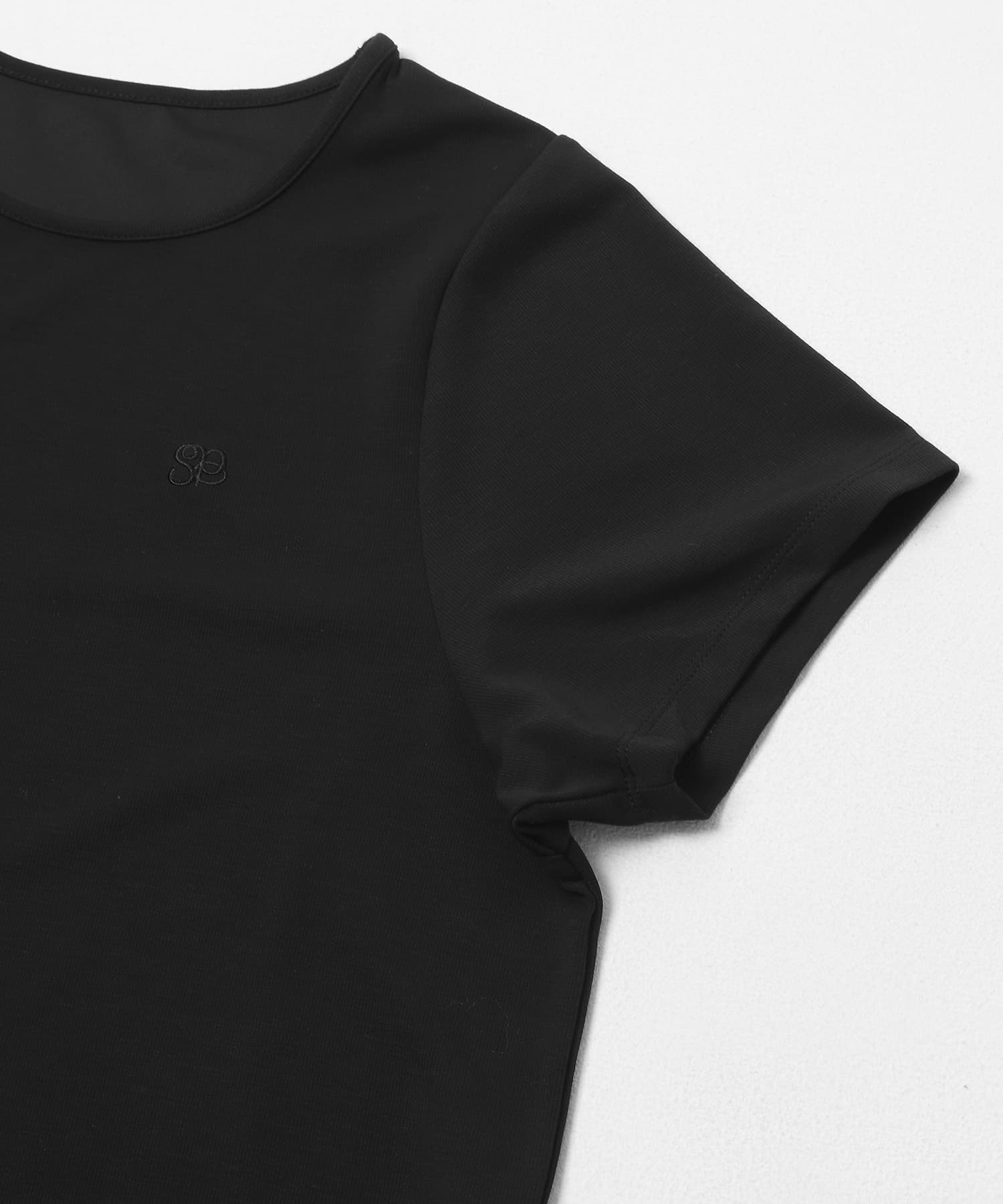 汗ジミ防止コクーンスリーブクルーネックTシャツ BLACK One