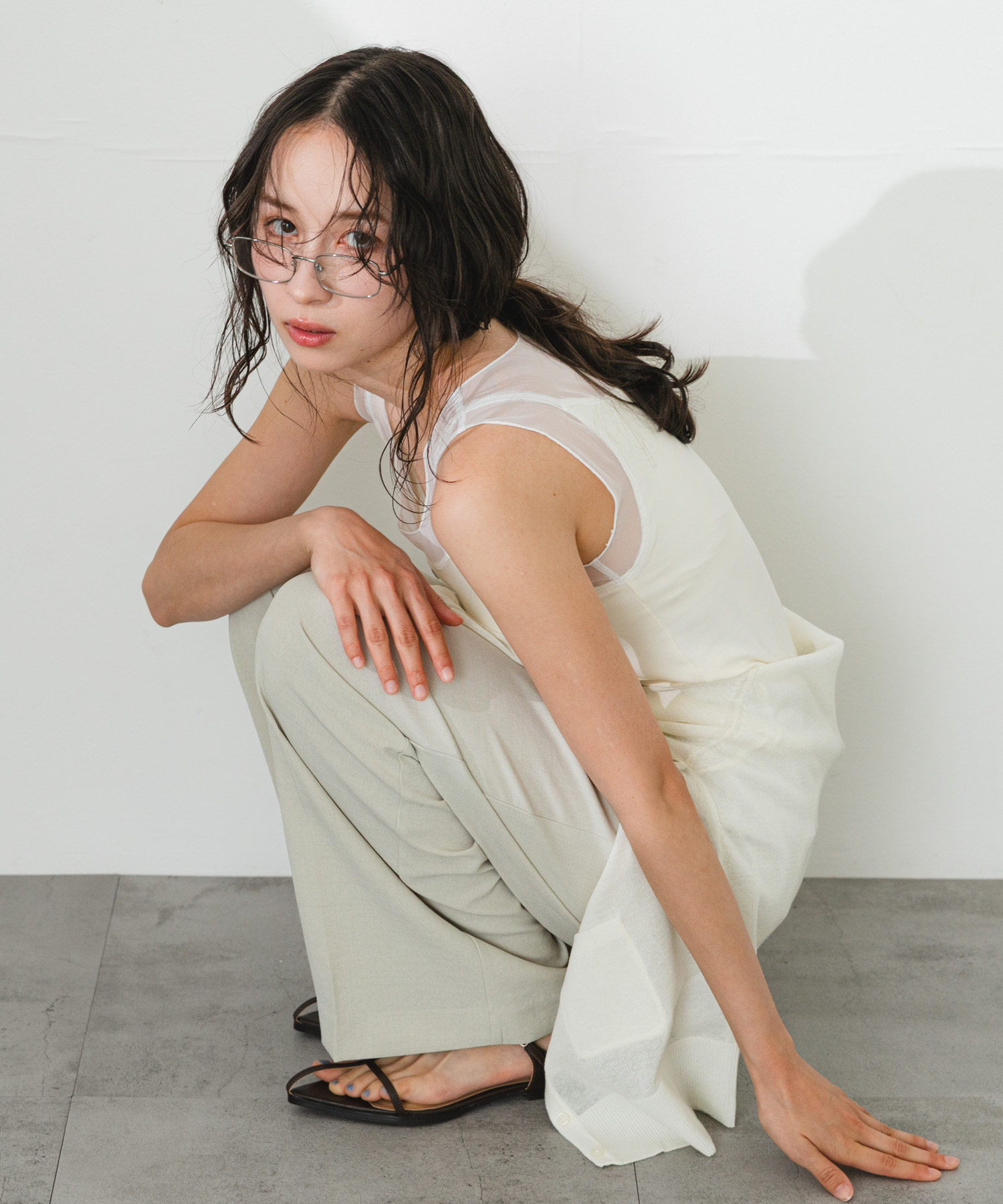 シアーレイヤードカップツキタンクトップ