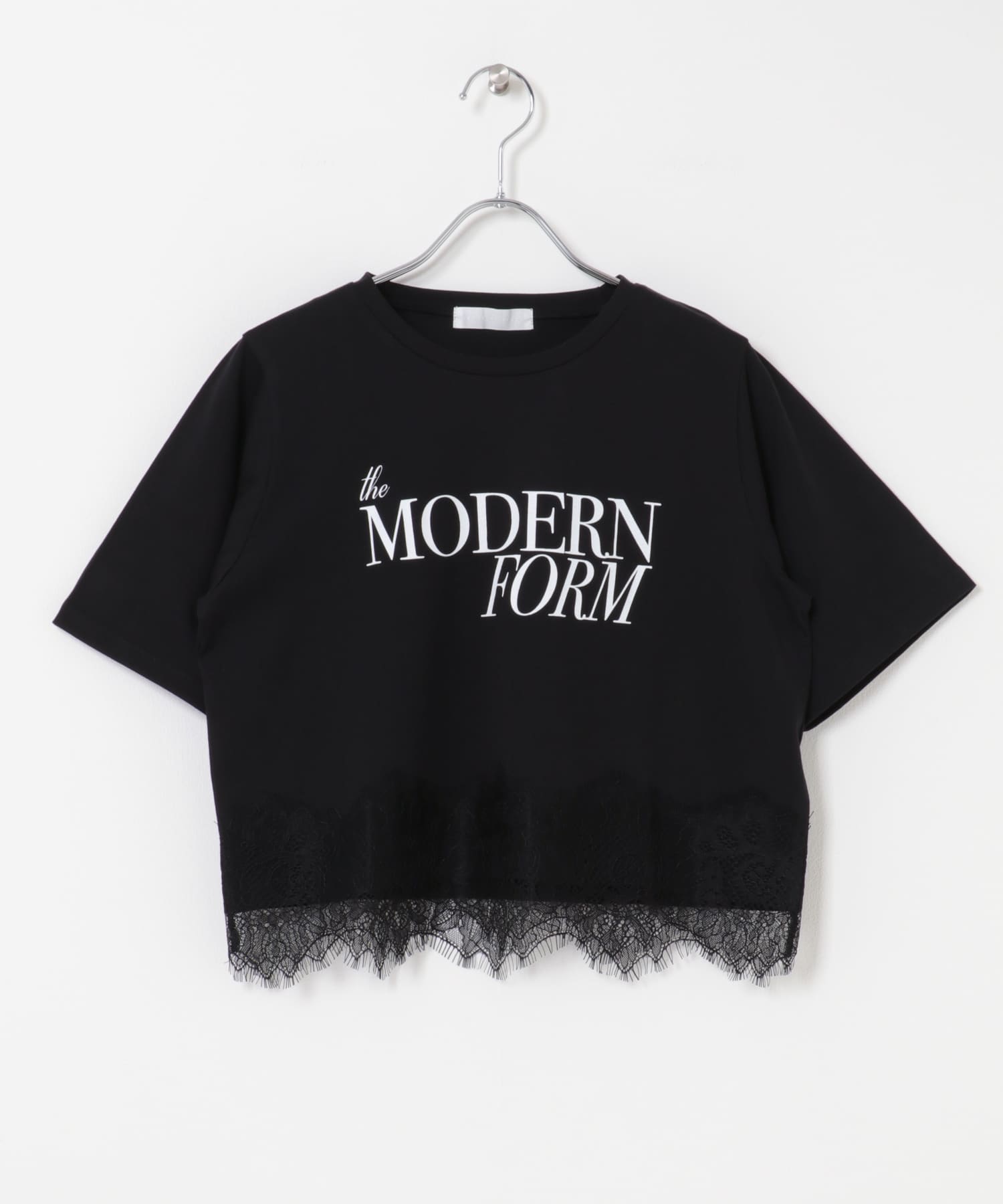 クロップドレースロゴTシャツ(半袖) BLACK One