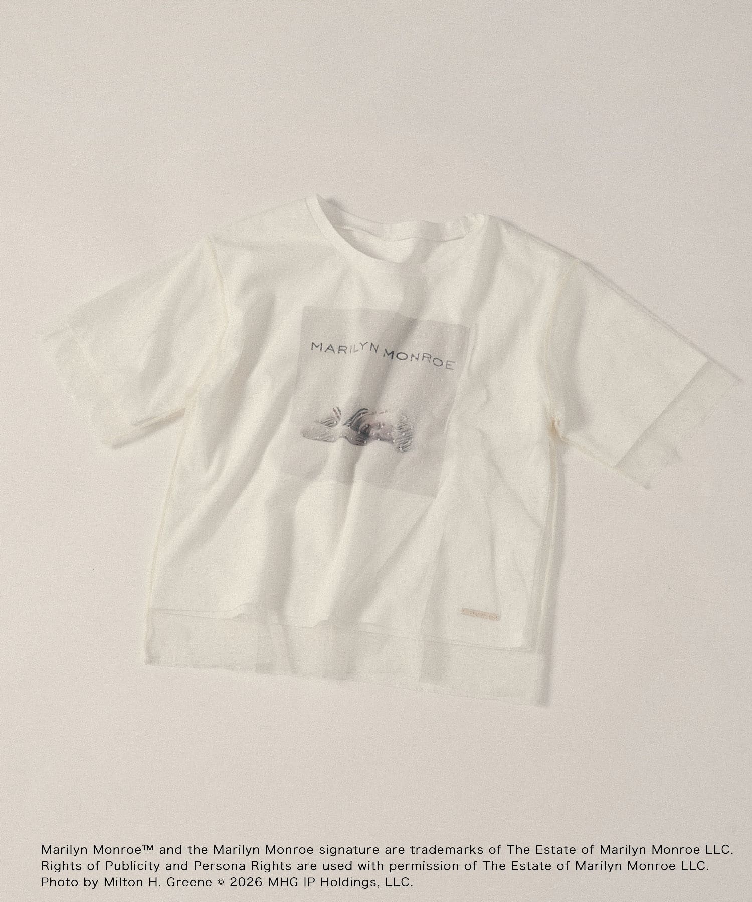 『別注』MARILYNMONROE×SENSE OF PLACE　チュールグラフィックTシャツ OFF WHITE One