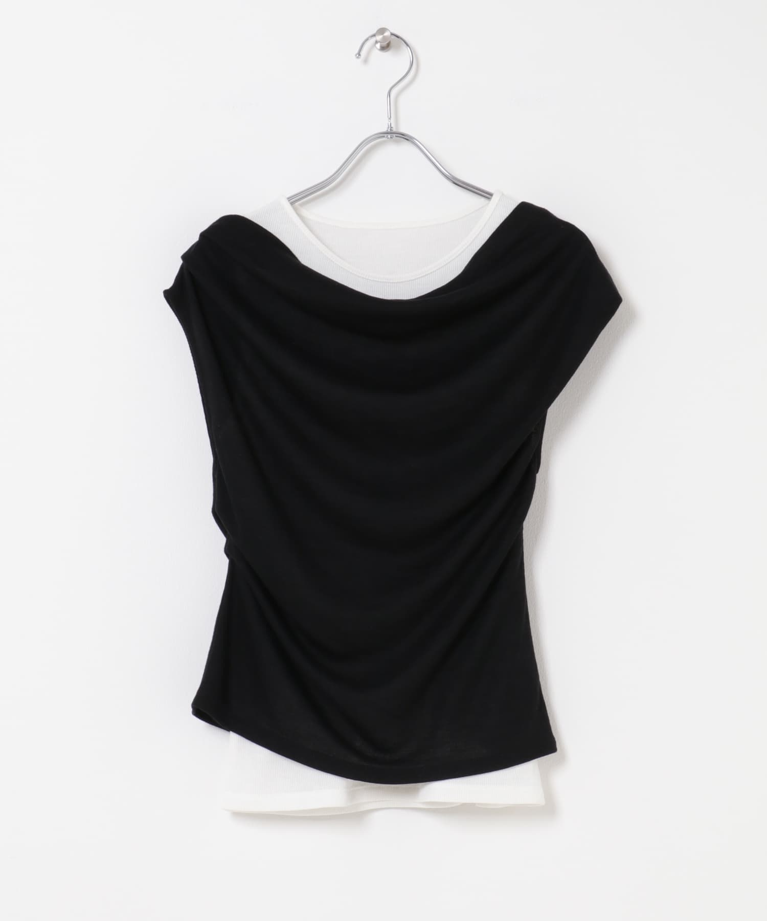 レイヤードドレープカットソー BLACK One