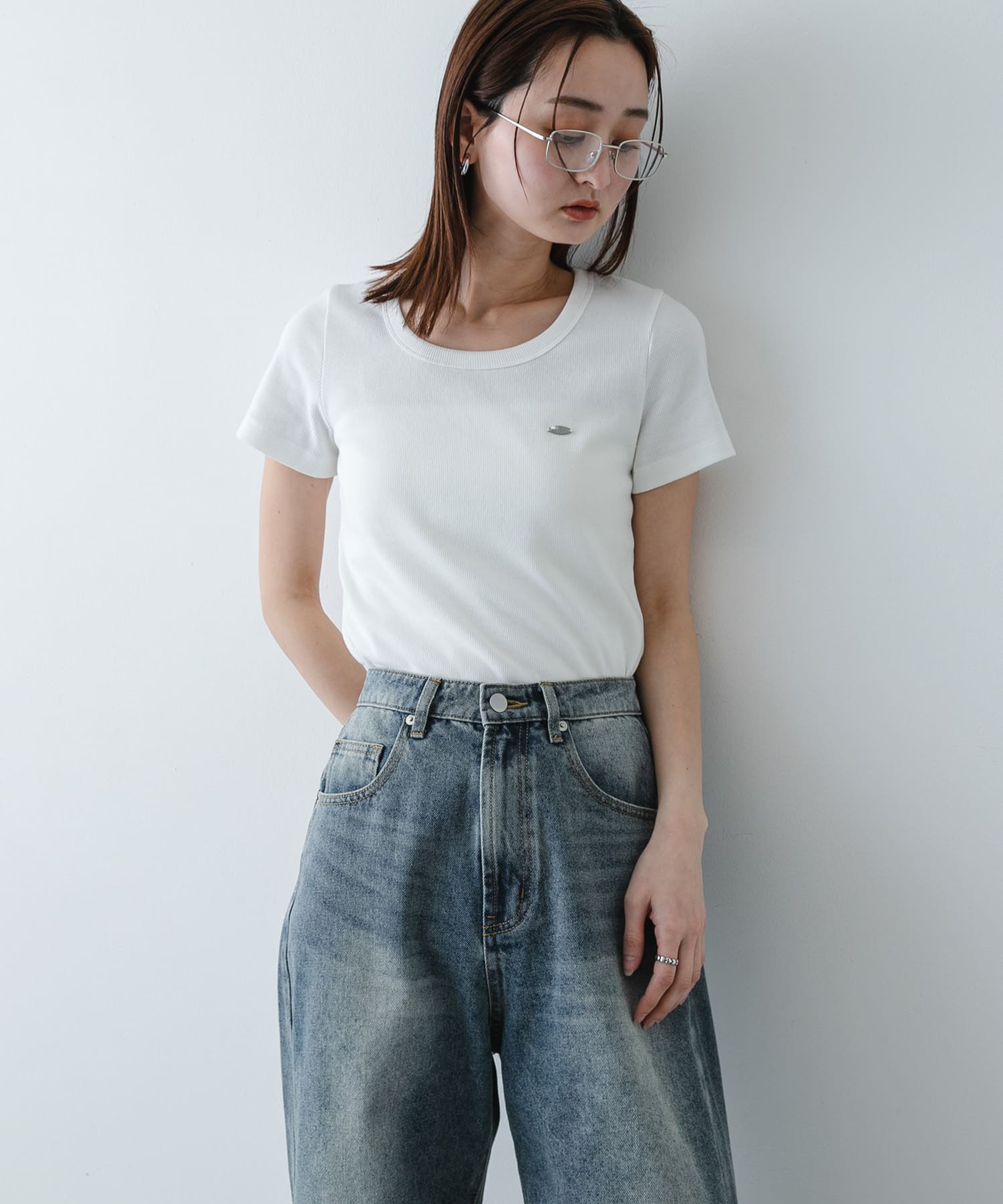 ラウンドネックリブTシャツ(半袖)