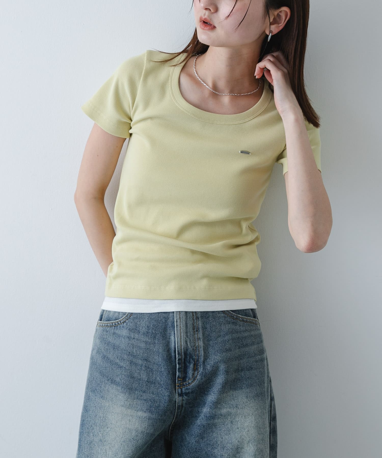 ラウンドネックリブTシャツ(半袖)