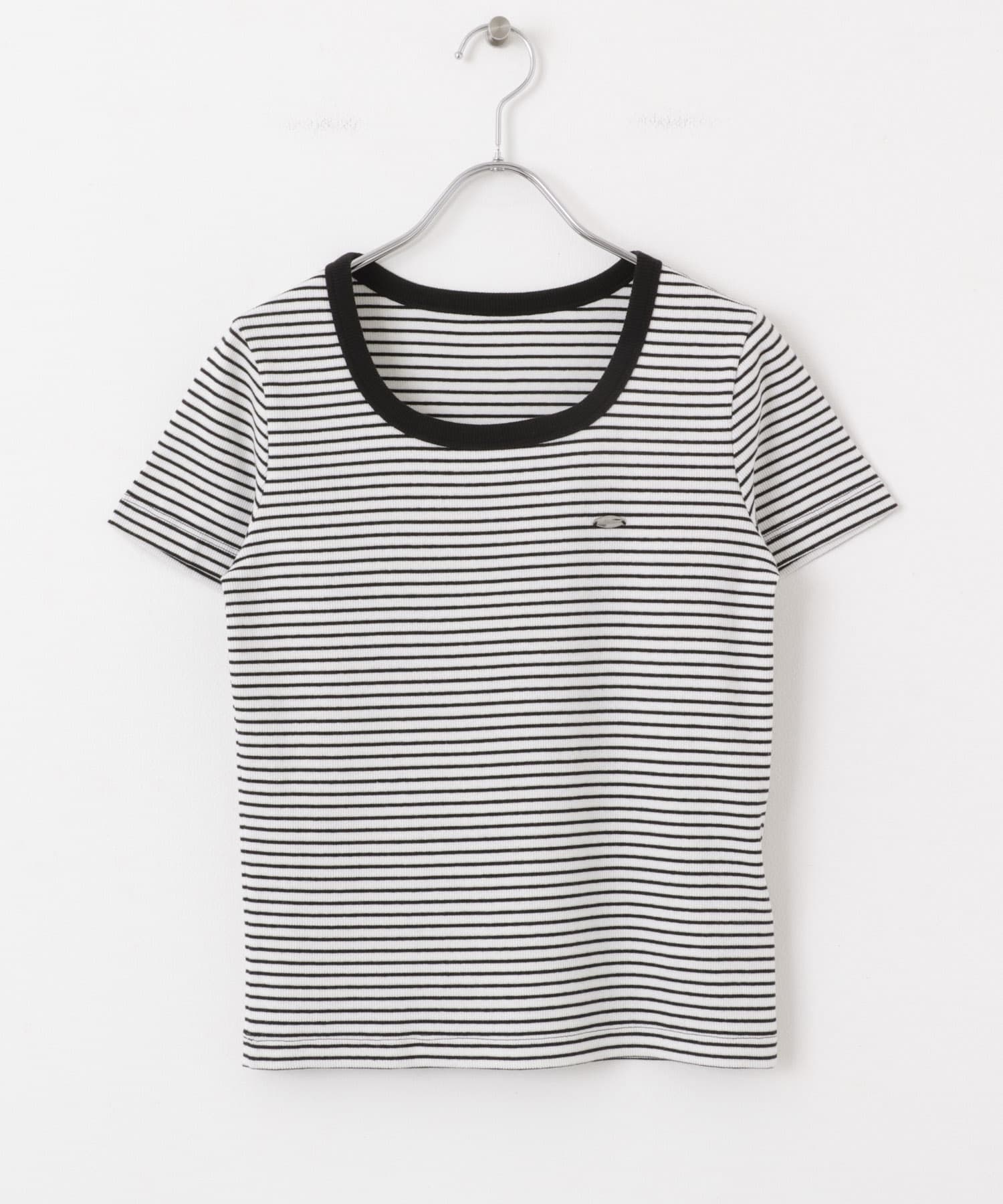 ラウンドネックリブTシャツ(半袖) WHT×BLK One