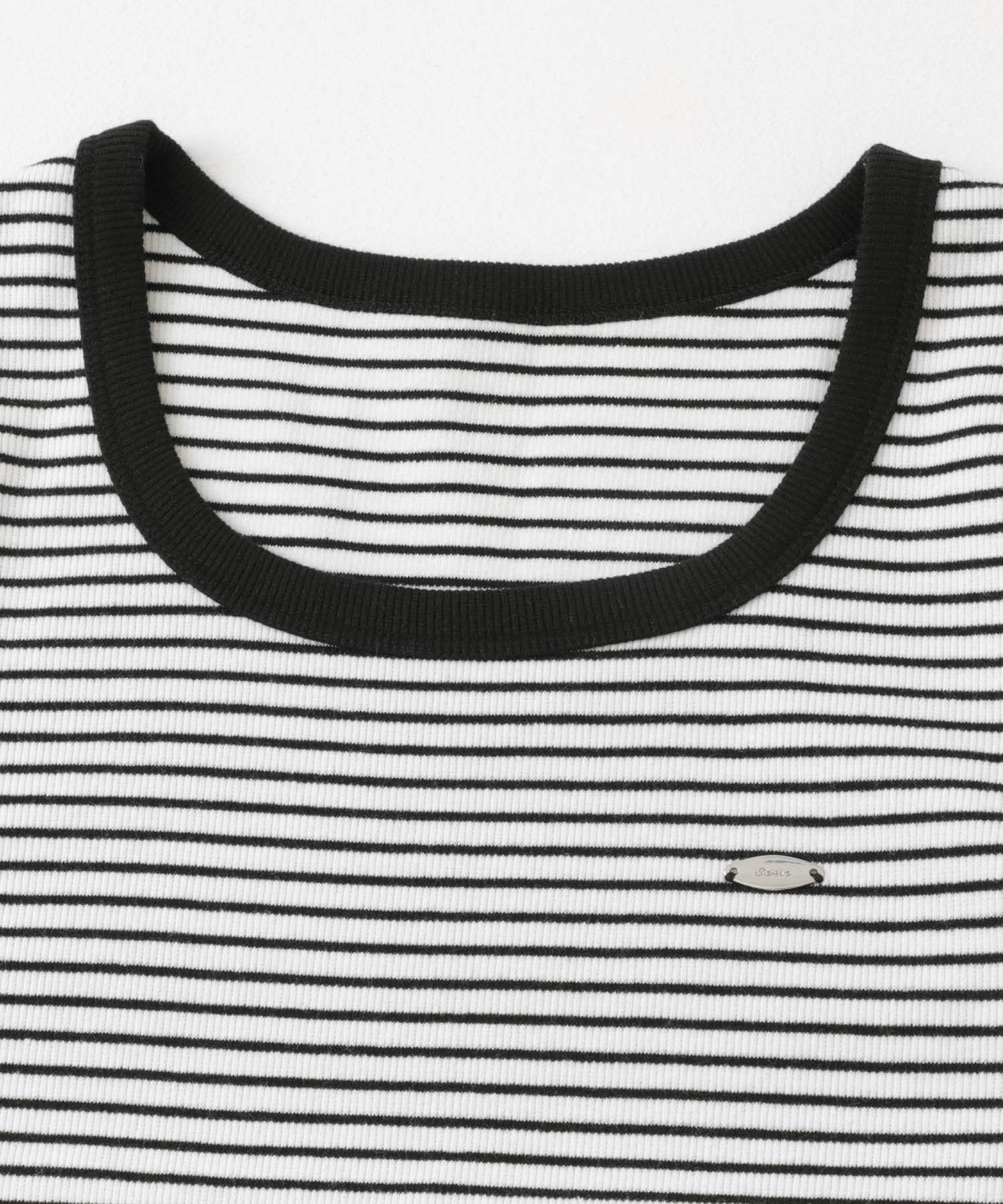 ラウンドネックリブTシャツ(半袖) WHT×BLK One