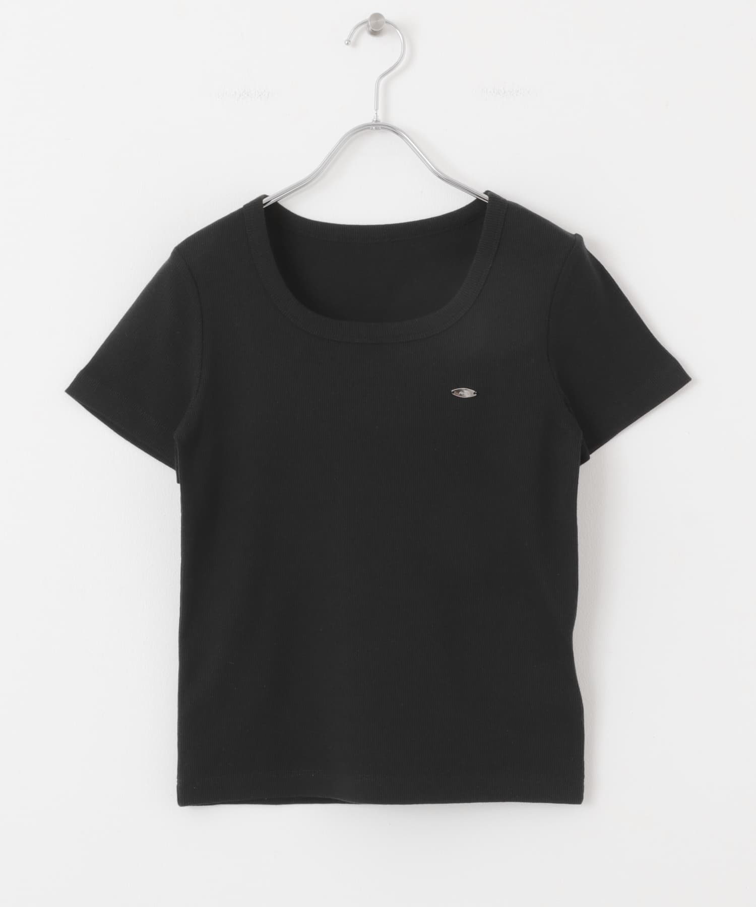 ラウンドネックリブTシャツ(半袖) BLACK One