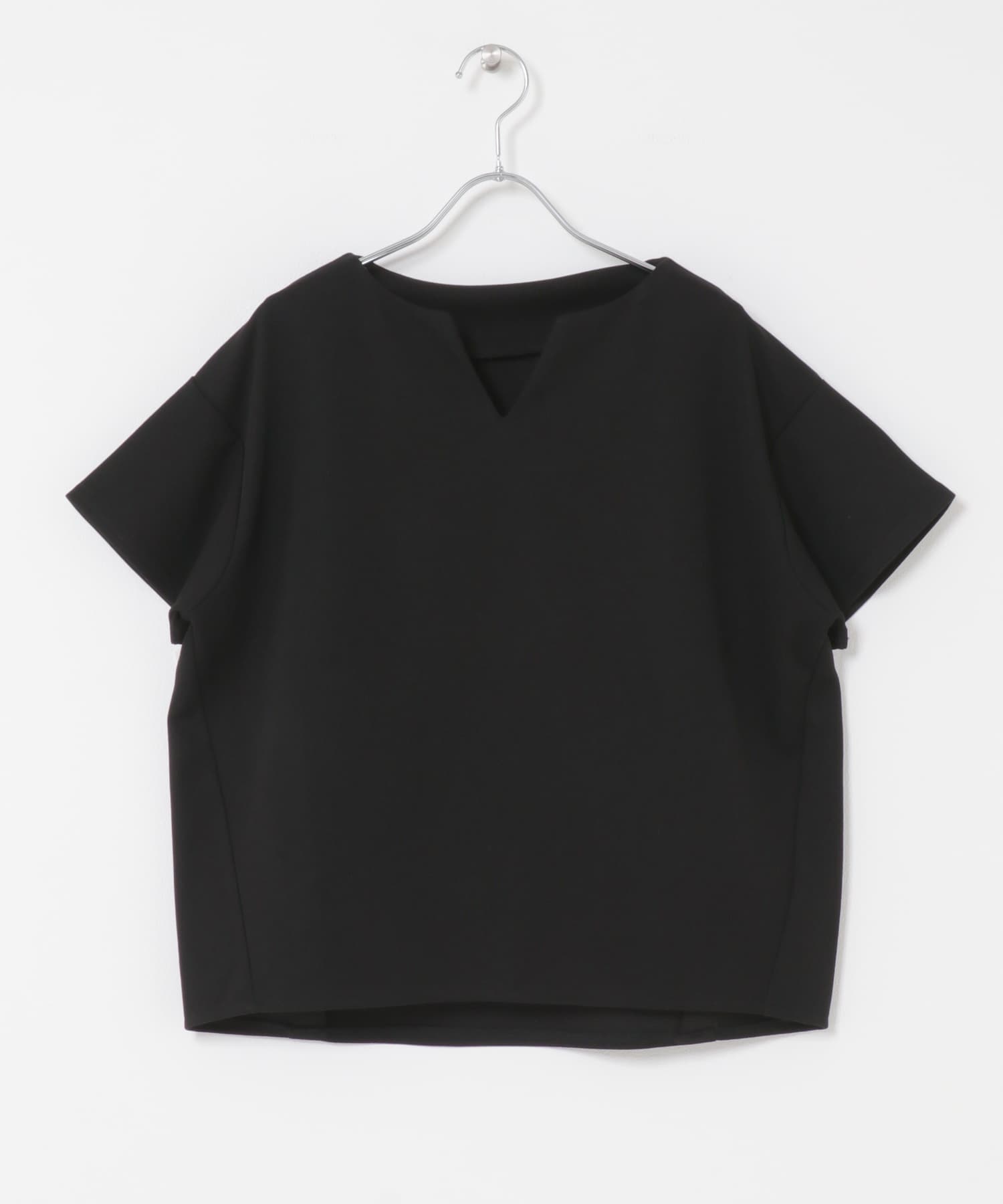 キーネックミラノリブTシャツ BLACK One