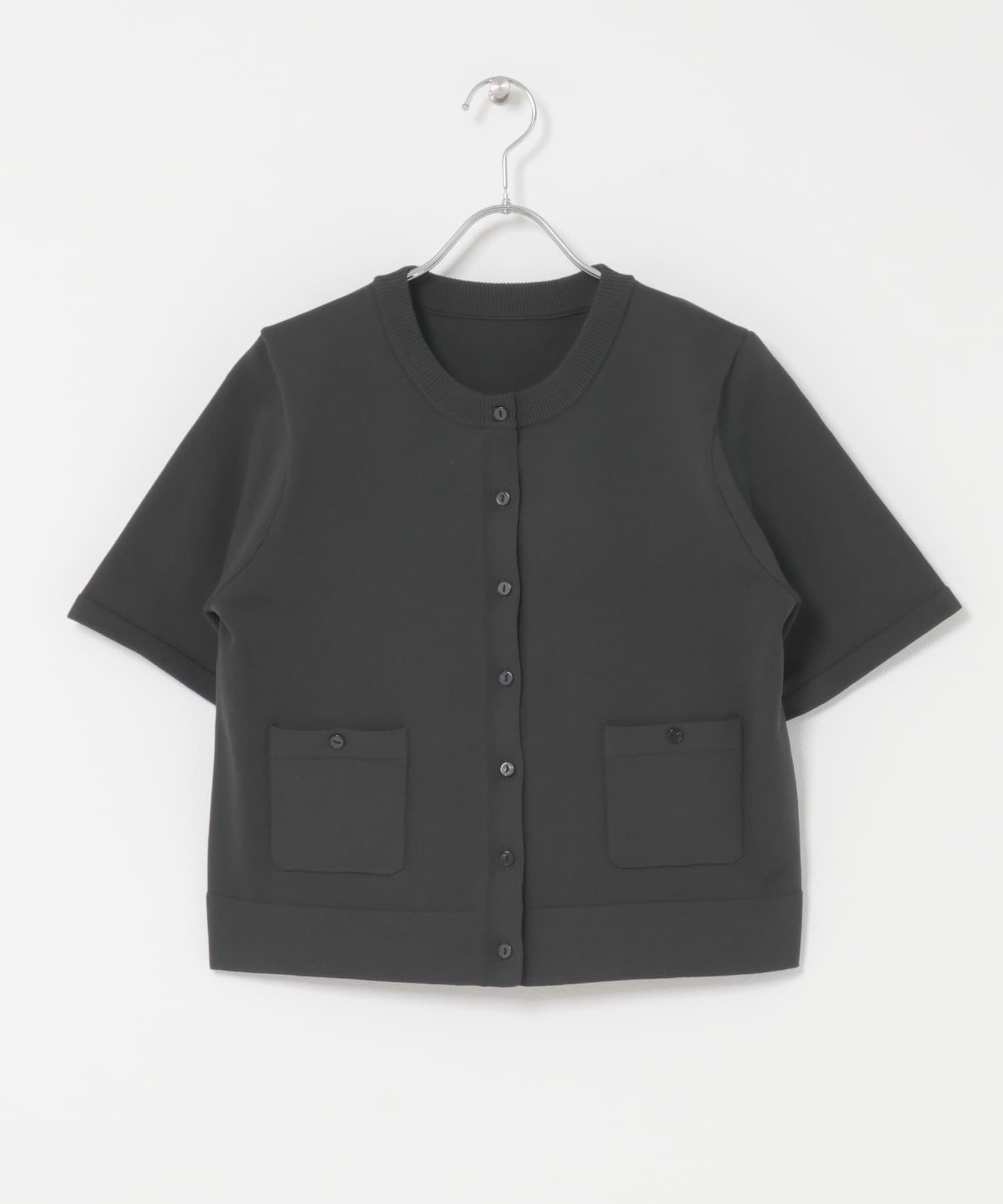 『洗濯可』ポケットツキハーフスリーブカーディガン CHARCOAL One