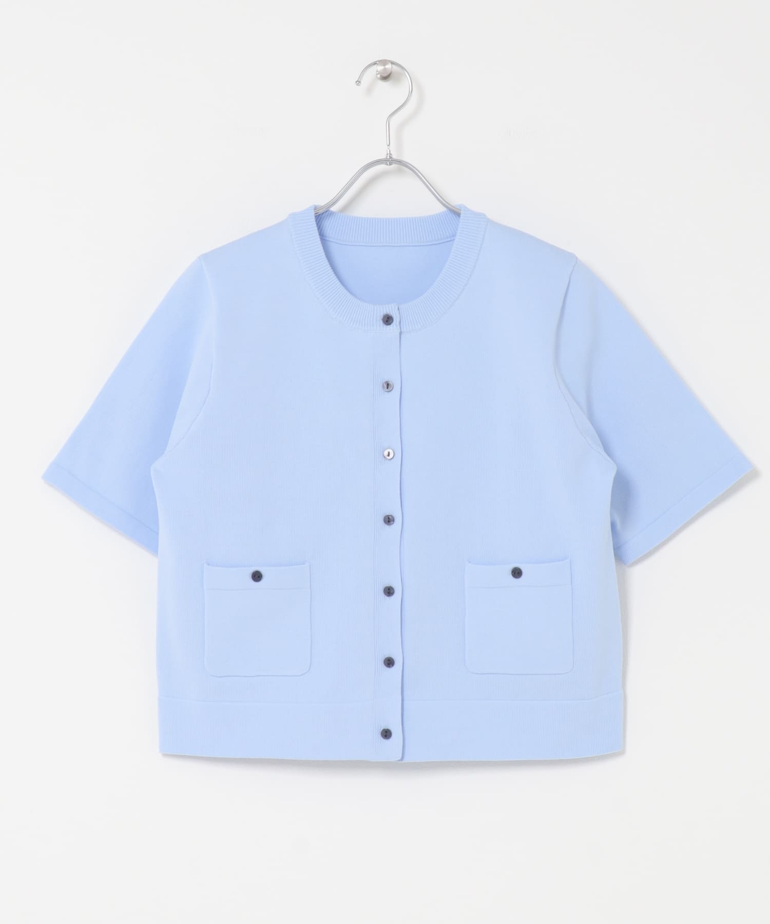 『洗濯可』ポケットツキハーフスリーブカーディガン L.BLUE One