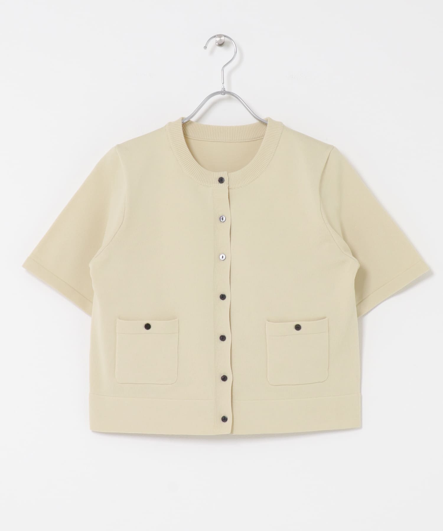 『洗濯可』ポケットツキハーフスリーブカーディガン IVORY One