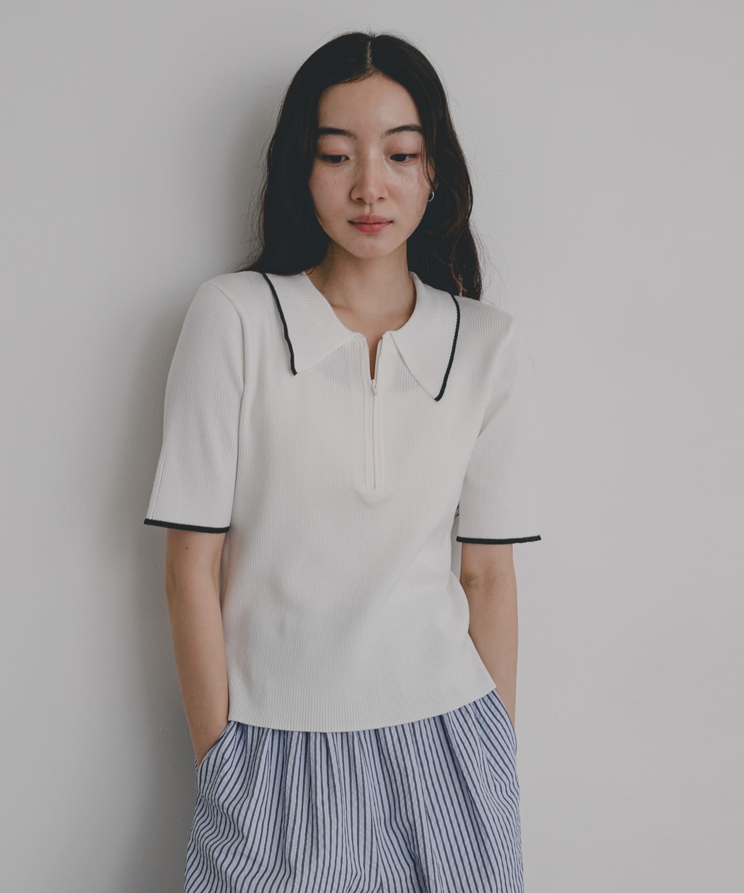 『洗濯可』ハーフZIPニットポロ