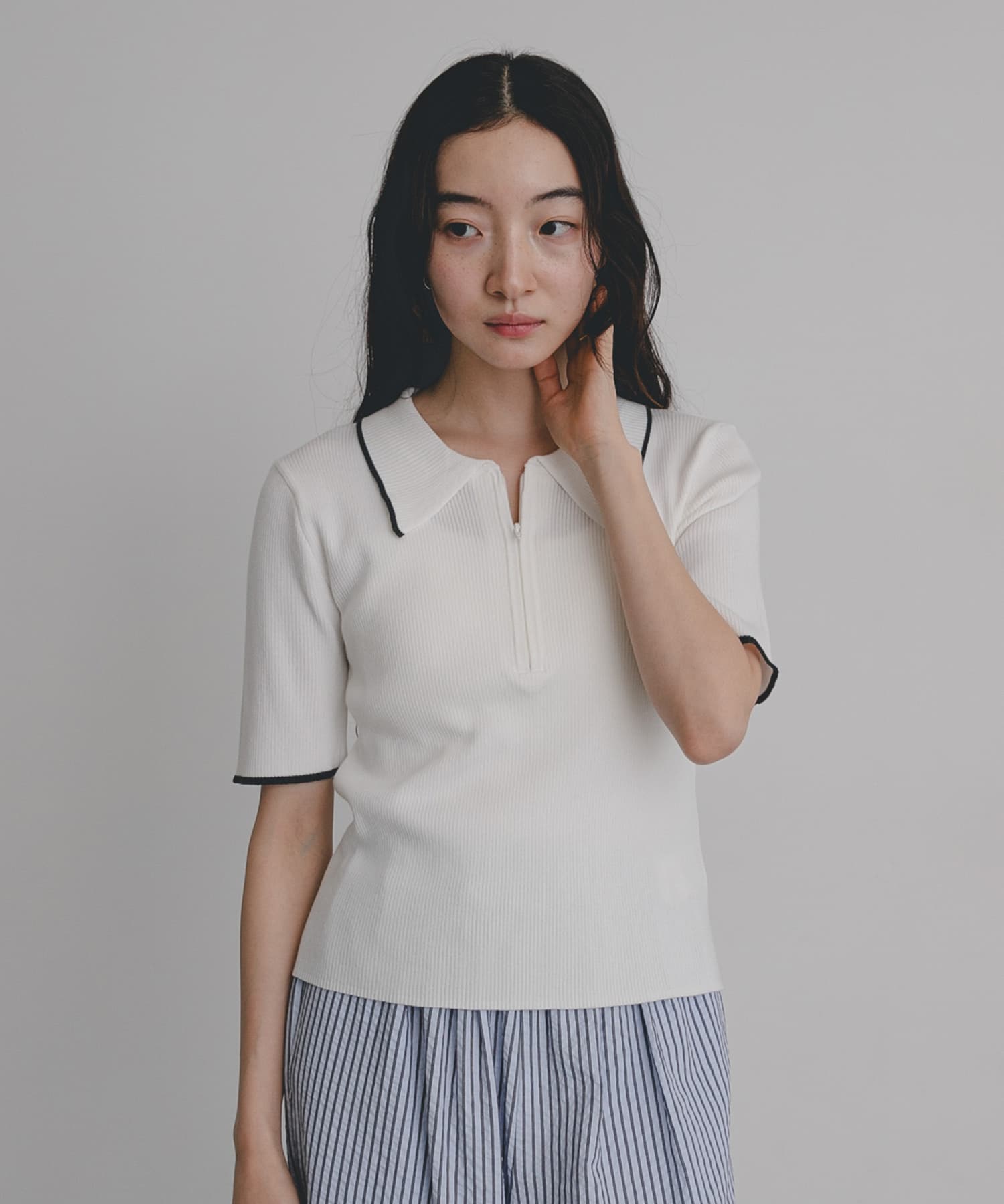 洗濯可』ハーフZIPニットポロ(One WHT×CHA): トップス｜URBAN RESEARCH