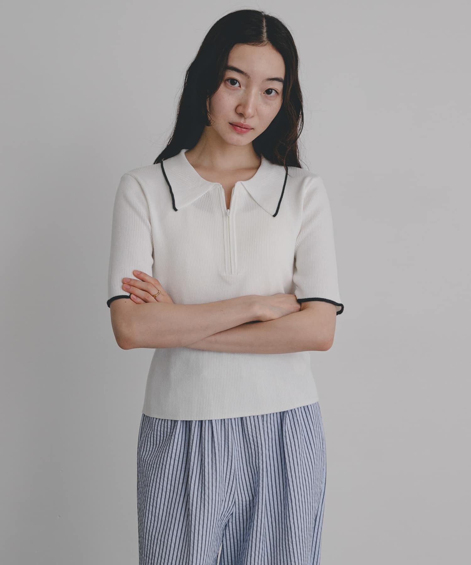 洗濯可』ハーフZIPニットポロ(One WHT×CHA): トップス｜URBAN RESEARCH