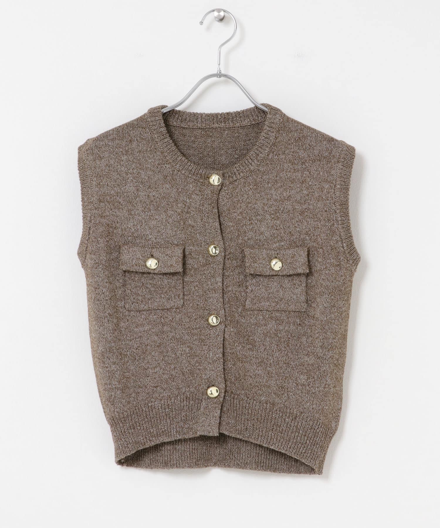 『洗濯可』メタルボタンポケットベスト BROWN One