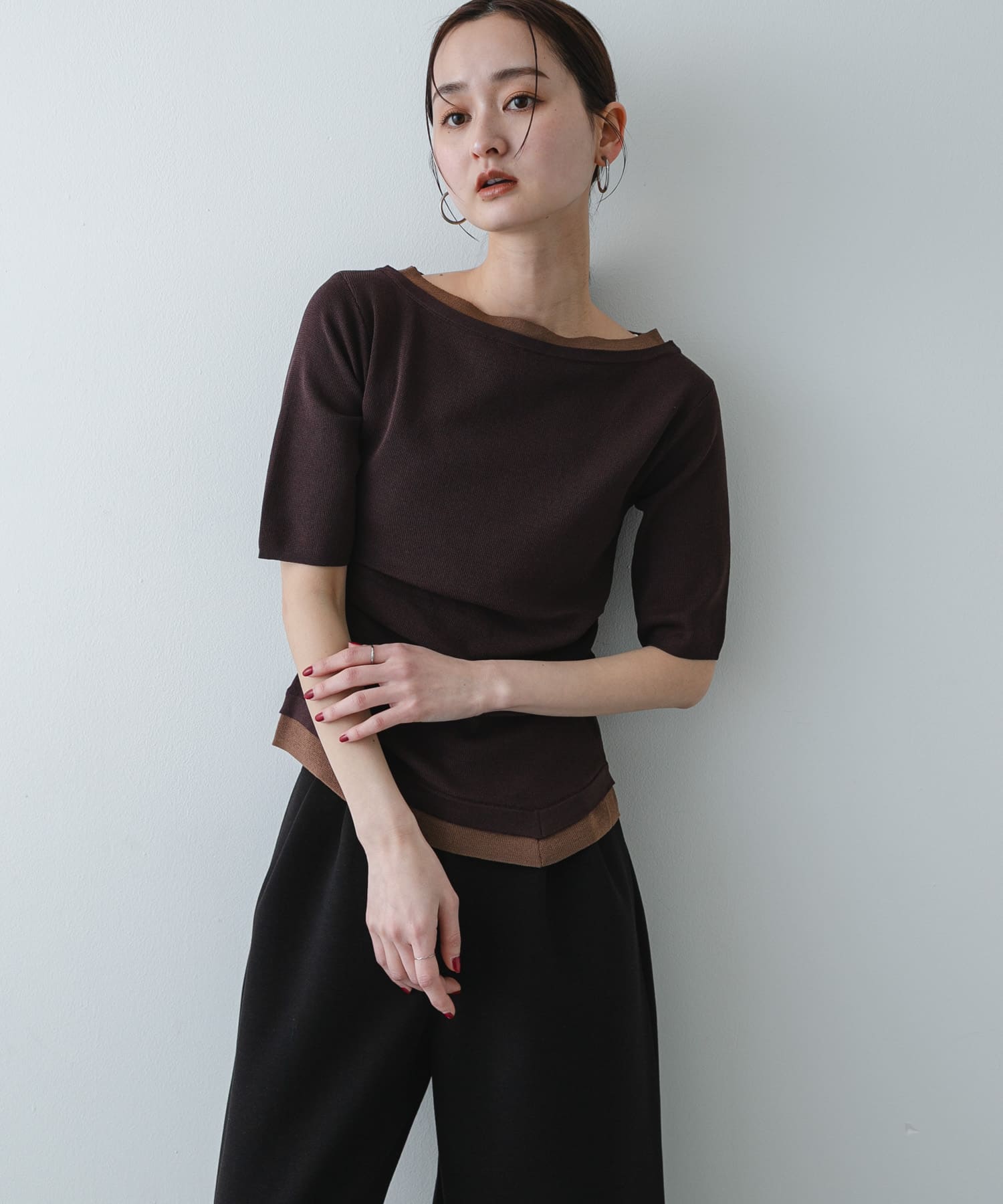 『洗濯可』レイヤードアシメセーター