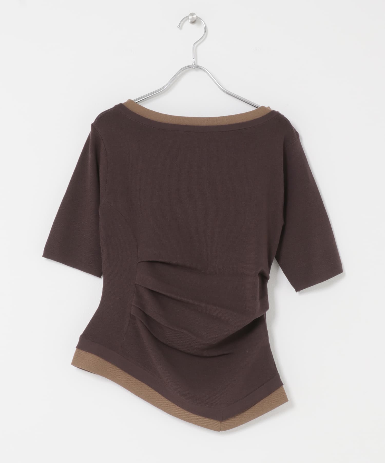 『洗濯可』レイヤードアシメセーター BROWN One