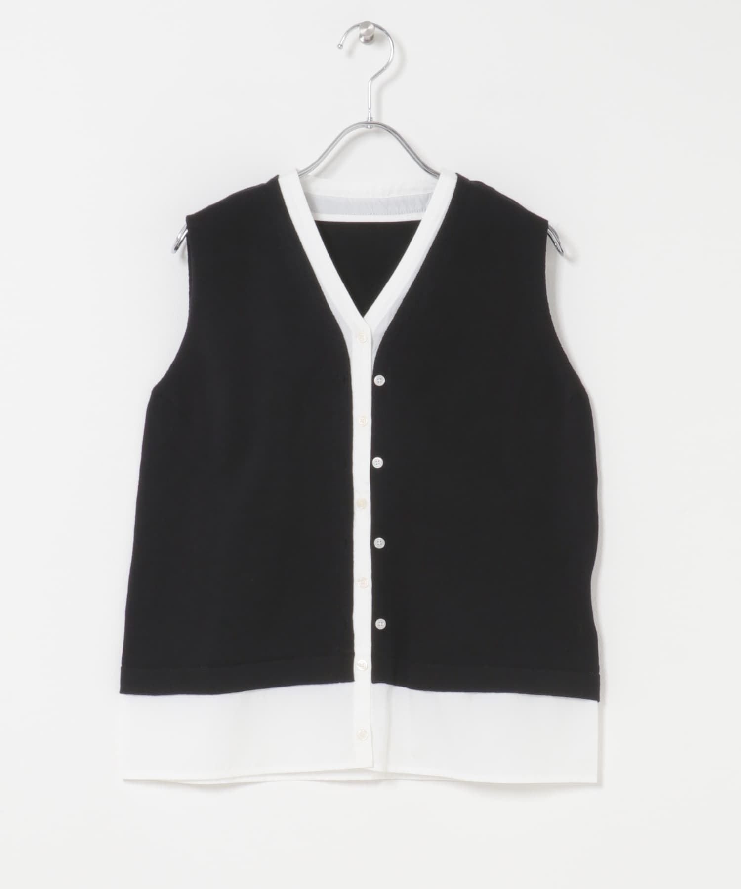 『洗濯可』シャツドッキングレイヤードニットベスト BLACK One