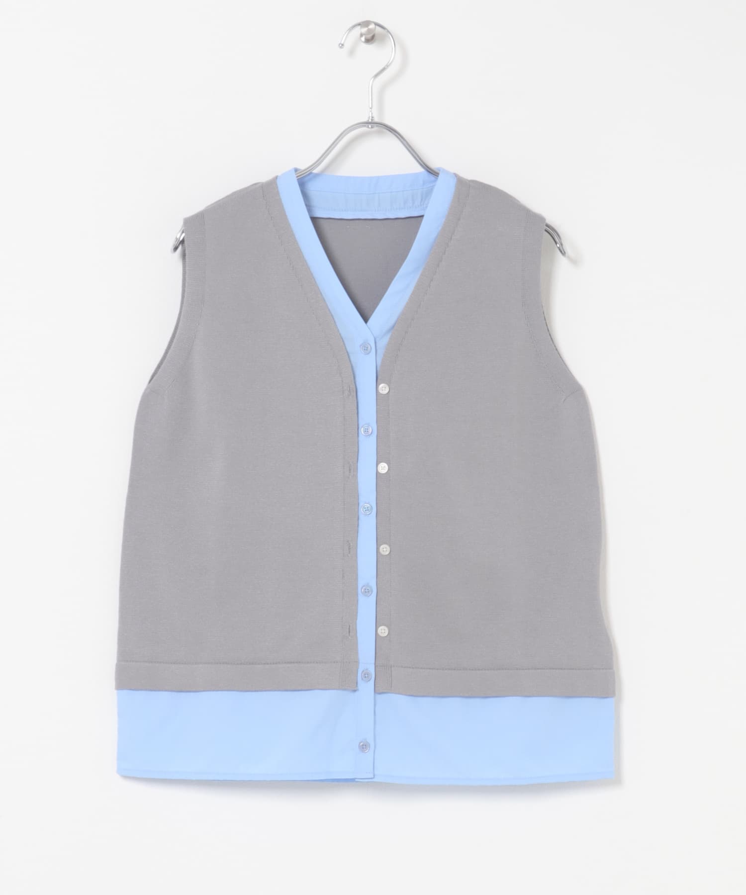 『洗濯可』シャツドッキングレイヤードニットベスト GRAY One