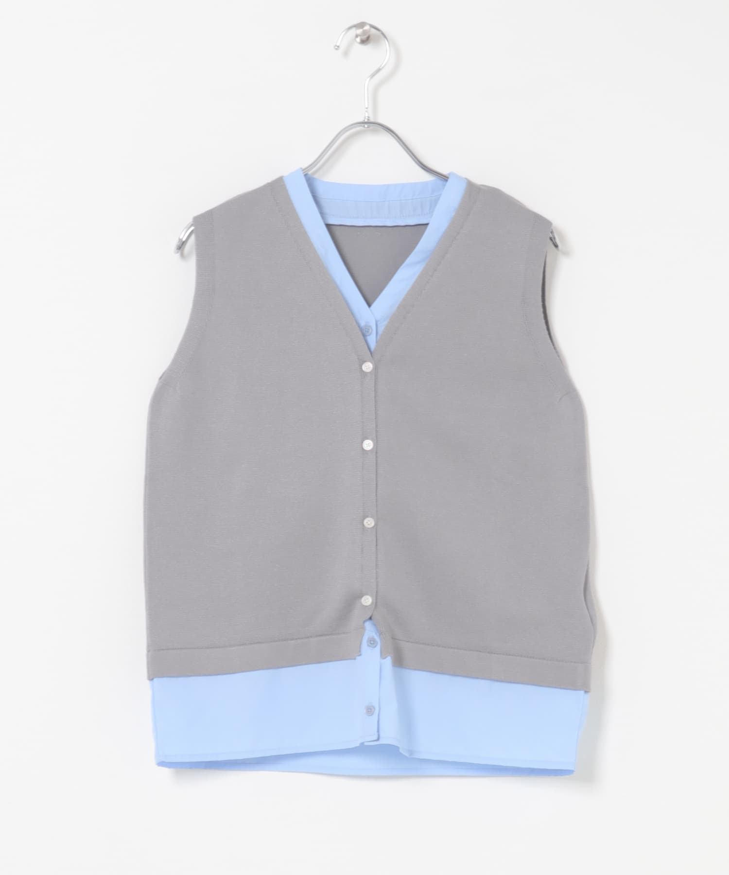 『洗濯可』シャツドッキングレイヤードニットベスト GRAY One