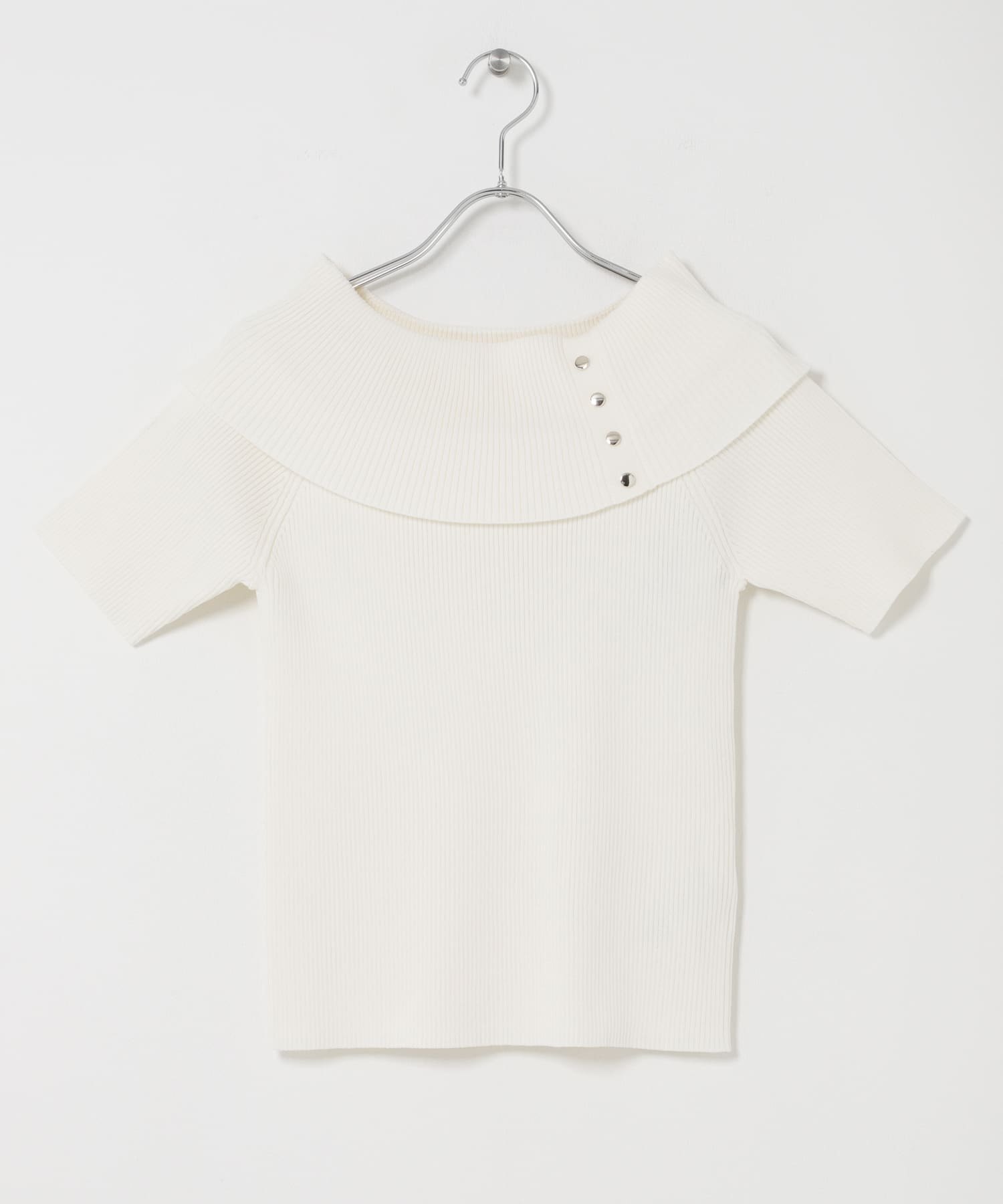 『洗濯可』メタルボタンオフショルリブセーター OFF WHITE One