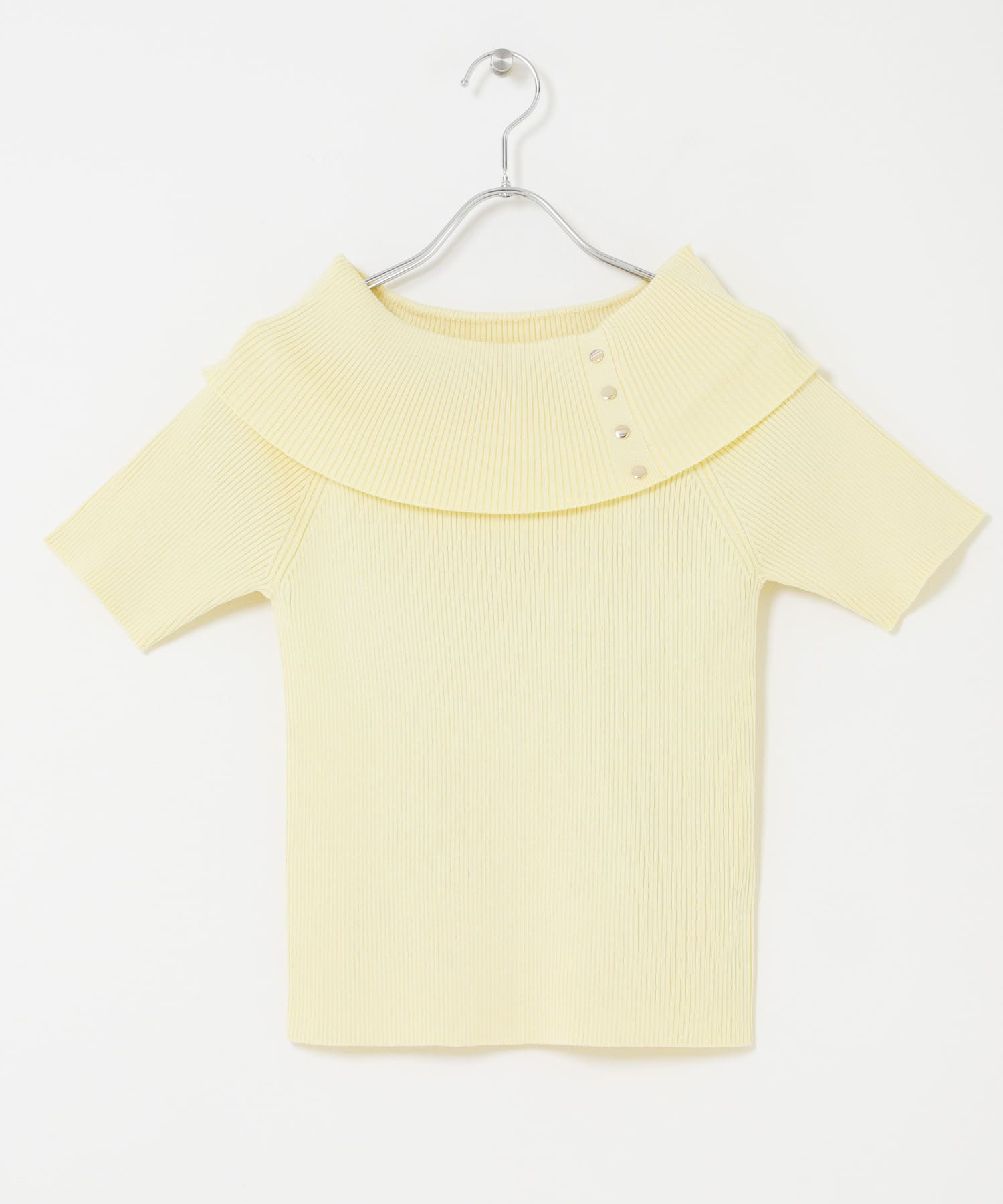 『洗濯可』メタルボタンオフショルリブセーター YELLOW One