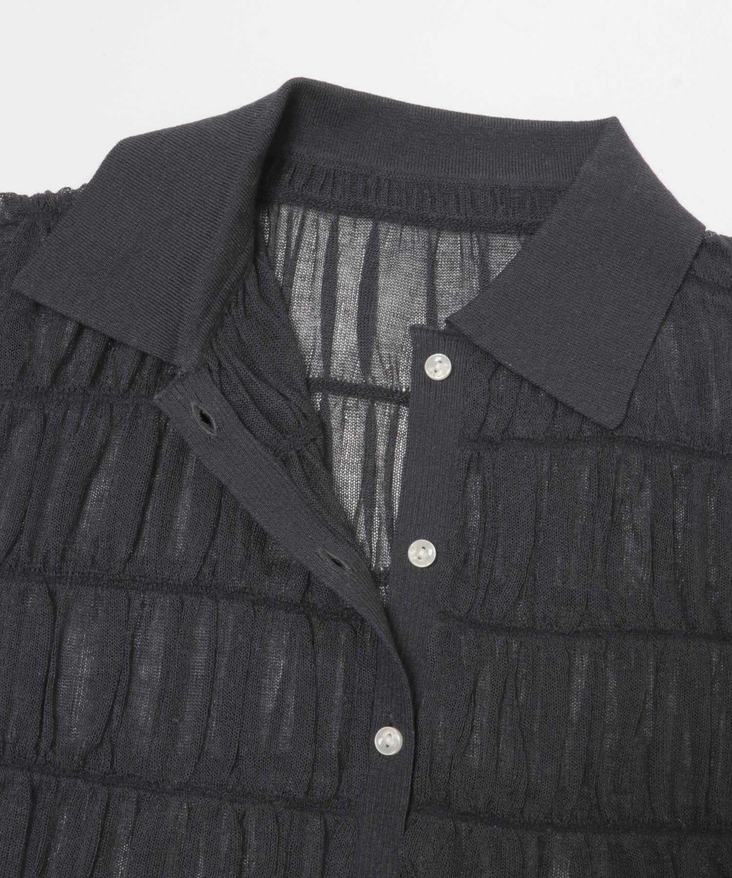 『洗濯可』シャーリングエリツキニットカーディガン CHARCOAL One