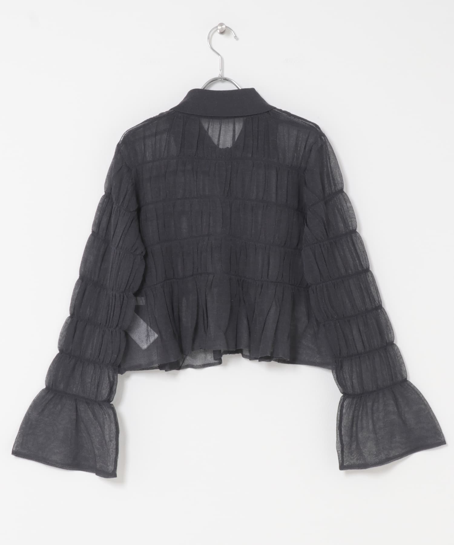 『洗濯可』シャーリングエリツキニットカーディガン CHARCOAL One