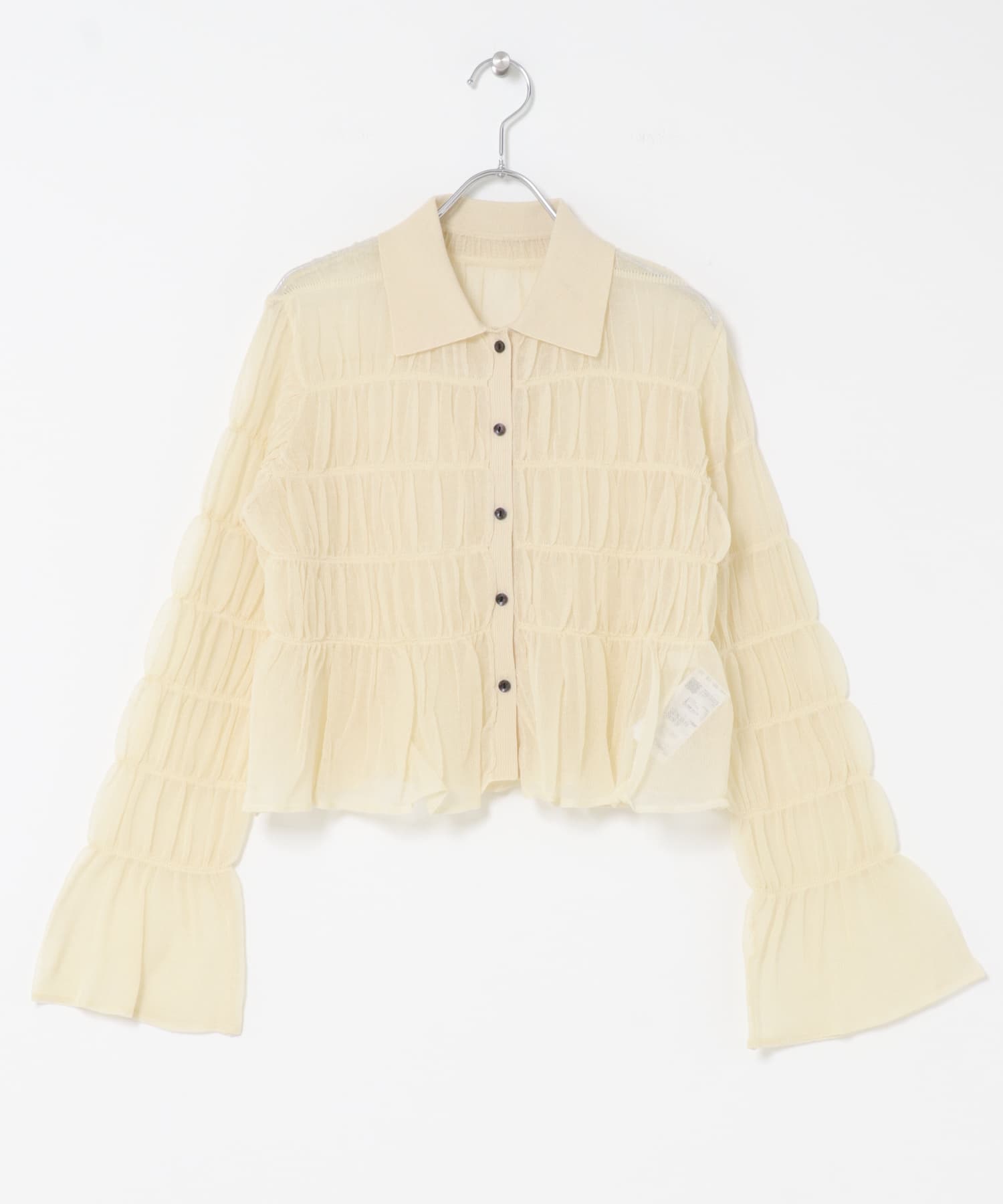 『洗濯可』シャーリングエリツキニットカーディガン Y.BEIGE One