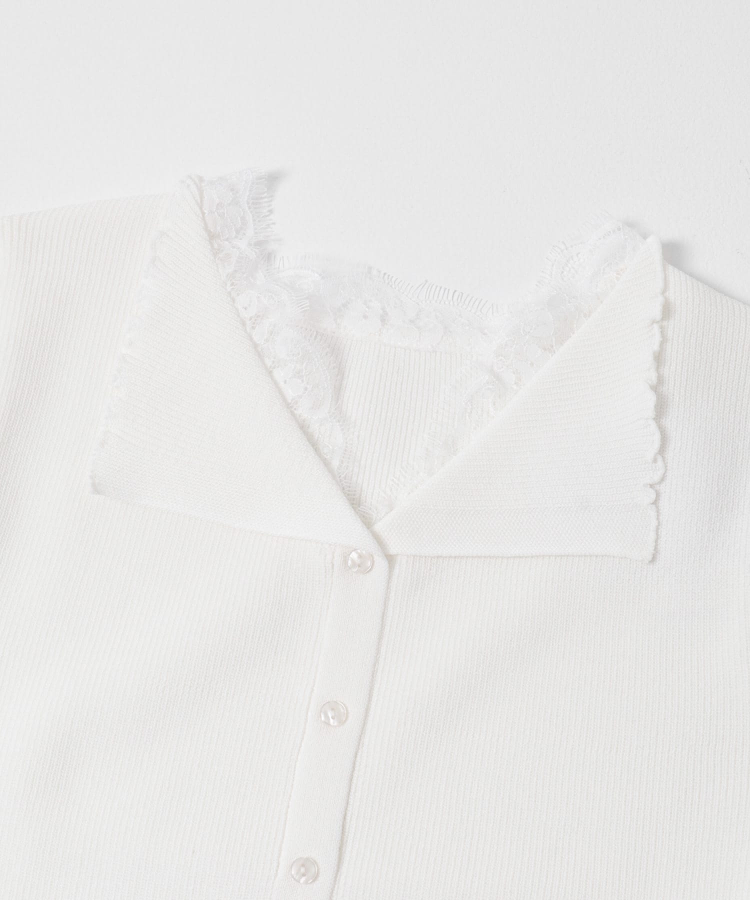 『洗濯可』レースレイヤードニットカーディガン IVORY One