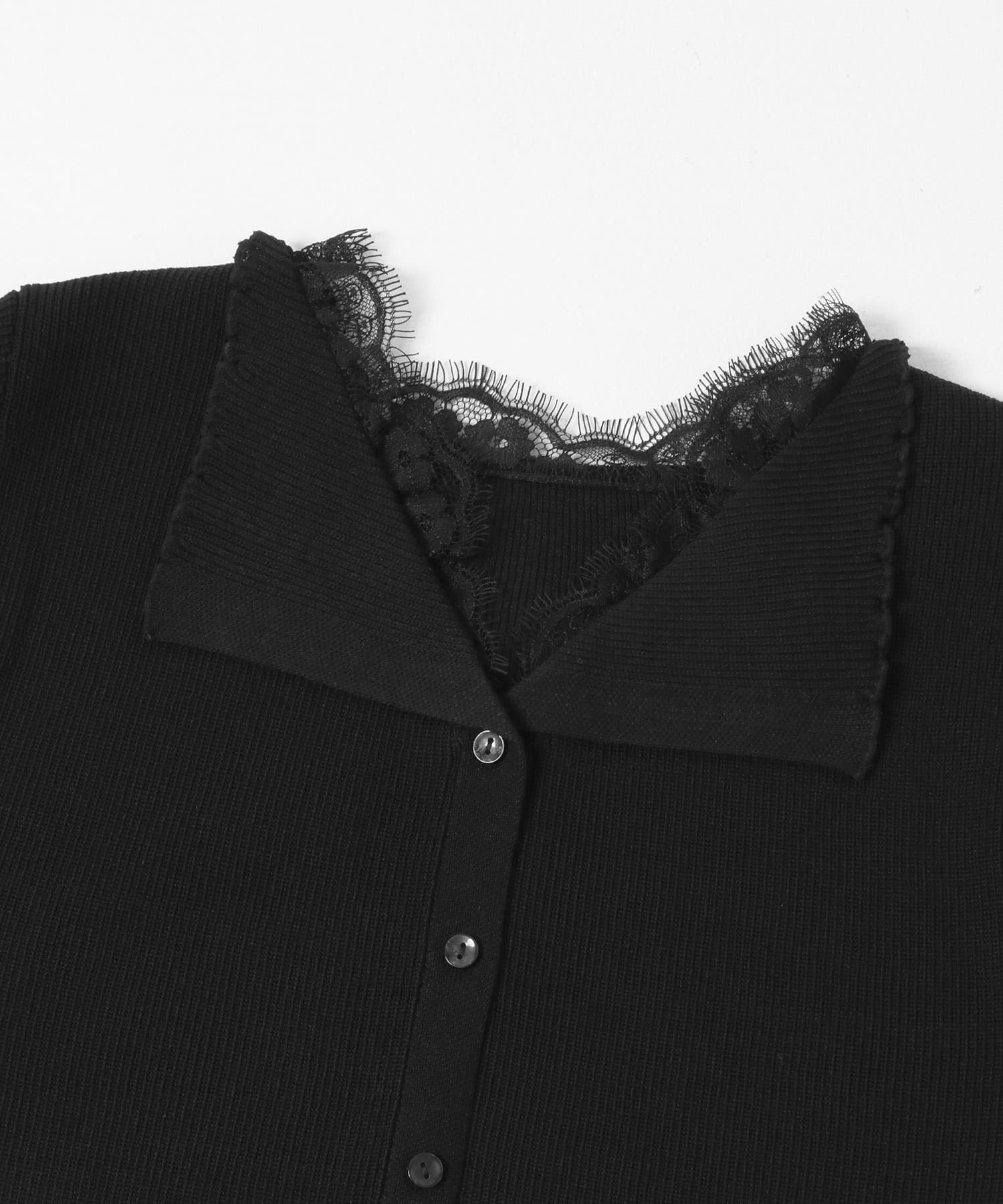 『洗濯可』レースレイヤードニットカーディガン BLACK One